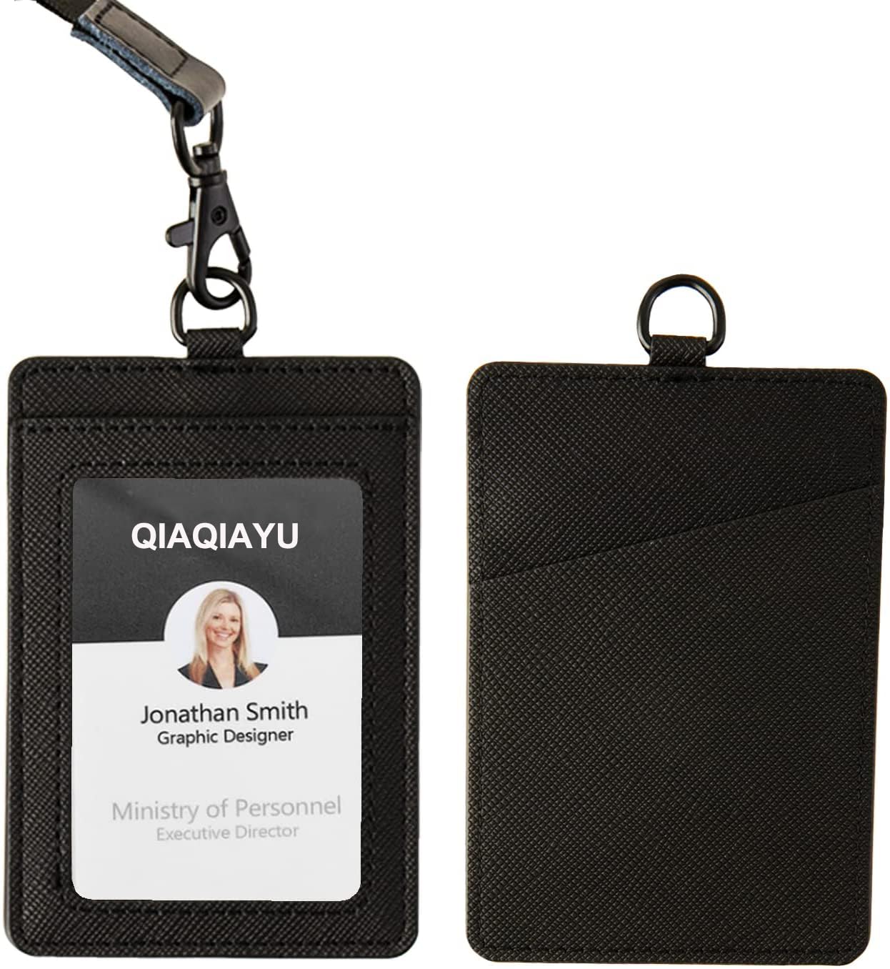 Fashion ID Badge Holder with Lanyard - Elastic Card Holder Wallet for Women & Men - Sturdy Buckle for Keys - Perfect for Nurses, Teachers, Office & School Use (Black)