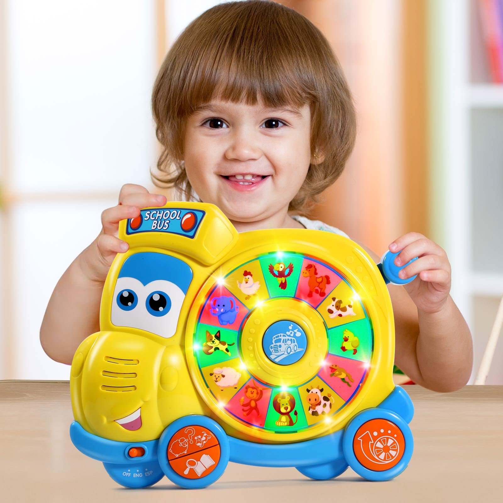 Bilingual English Spanish Learning Toys for Babies 6-18 Months | Musical Educational Toddler Toys 1-3 Years | Interactive Spin & Learn School Bus Toy for 1+ Year Old Boys & Girls | Perfect for Early Childhood Development & Birthday Gifts