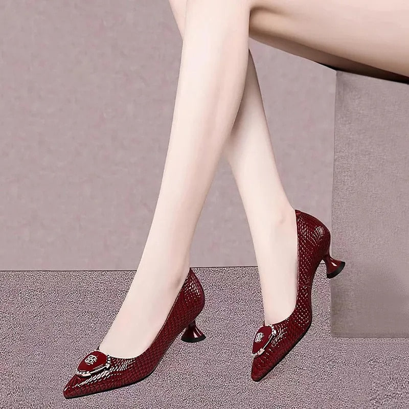 Women's Fashion PU Leather High Heel Shoes - Stylish Pointed Toe Pumps for Office, Party & Evening Wear