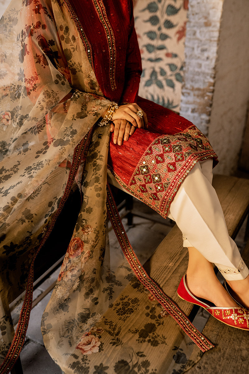 KEHKASHAAN 2PC Women's Ethnic Outfit Set (Embroidered Shirt & Dupatta Scarf) for Festivals, Weddings & Special Occasions