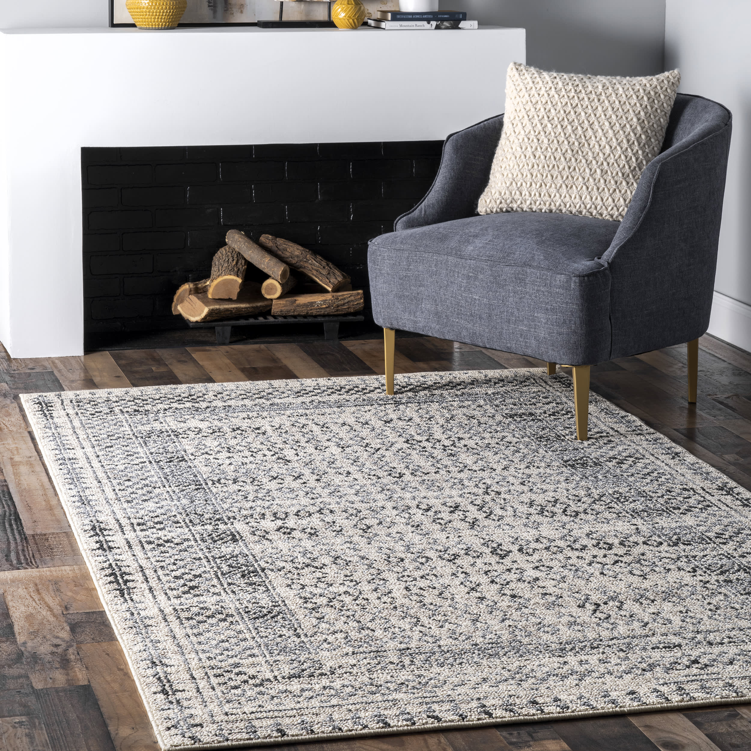 Checkered Diamonds Area Rug - Light Grey Washable Non-Slip Living Room Carpet for Bedroom, Nursery & Home Decor