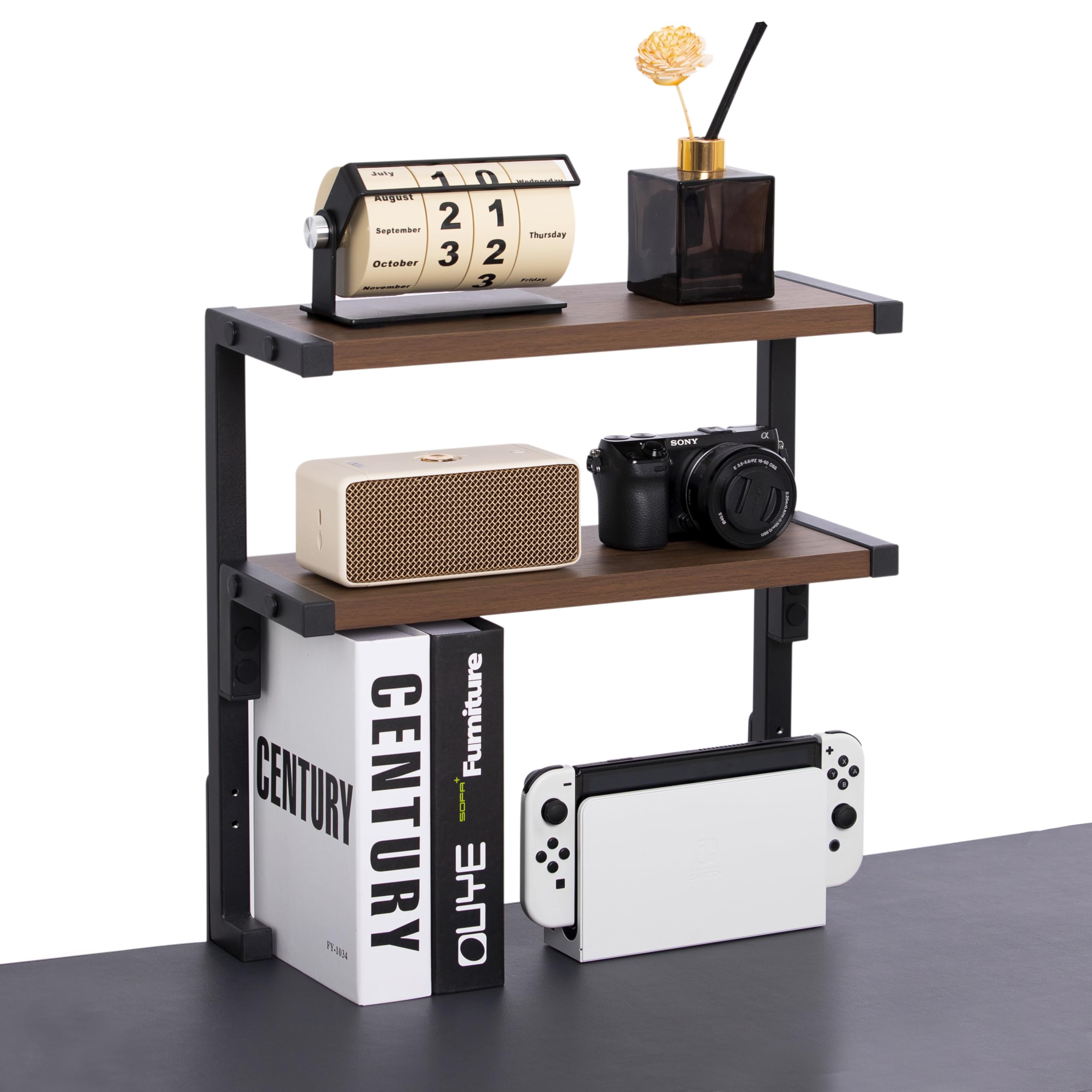 2-Tier Clamp On Desk Shelf Organizer - 15.7x5.9 Inch Under Desk Storage Tray | Space Saving Workspace Solution for Office & Home | Perfect for Laptop Stand, Monitor Riser or Desk Organization