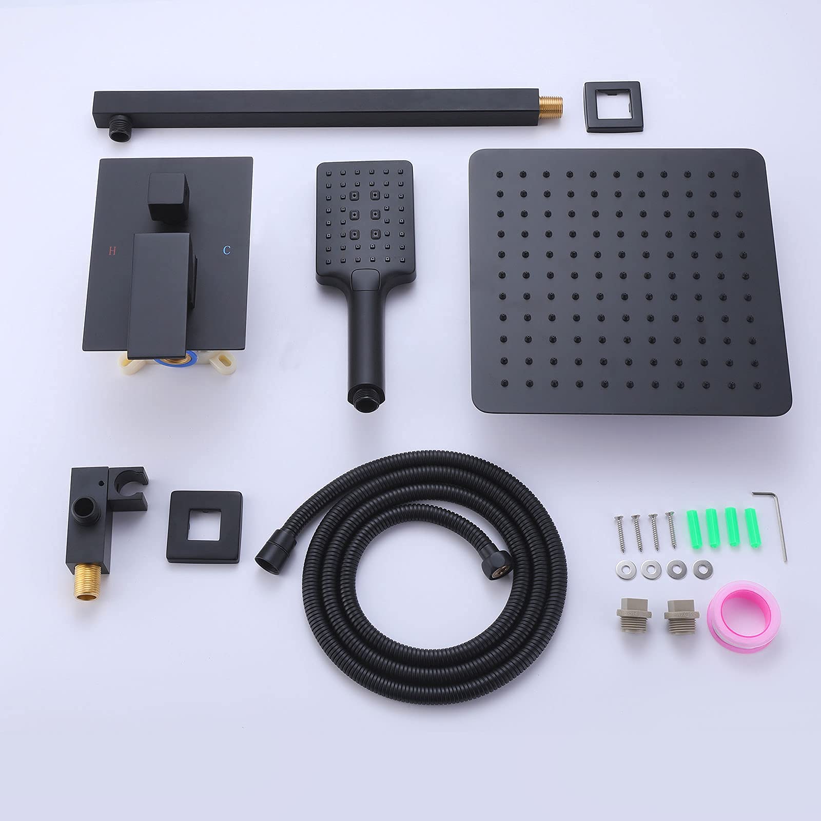 Premium Matte Black Shower System - 10 Inch High Pressure Brass Rain Shower Head with Handheld Spray, Complete Wall Mounted Faucet Set with Rough-in Valve (Perfect for Modern Bathroom Renovations & Spa-Like Shower Experience)