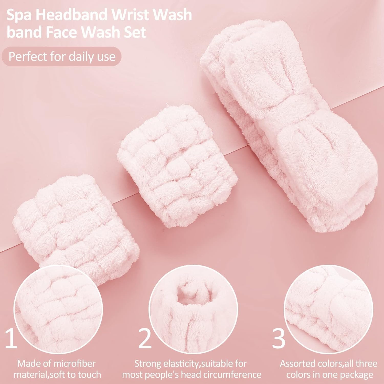 OLAFUR Women's 3-Piece Headband and Wristband Set - Soft Microfiber Face Wash Bands for Skincare & Makeup - Gentle Facial Headband with Wristbands for Washing Face - Perfect for Spa, Beauty Routine & Daily Skincare