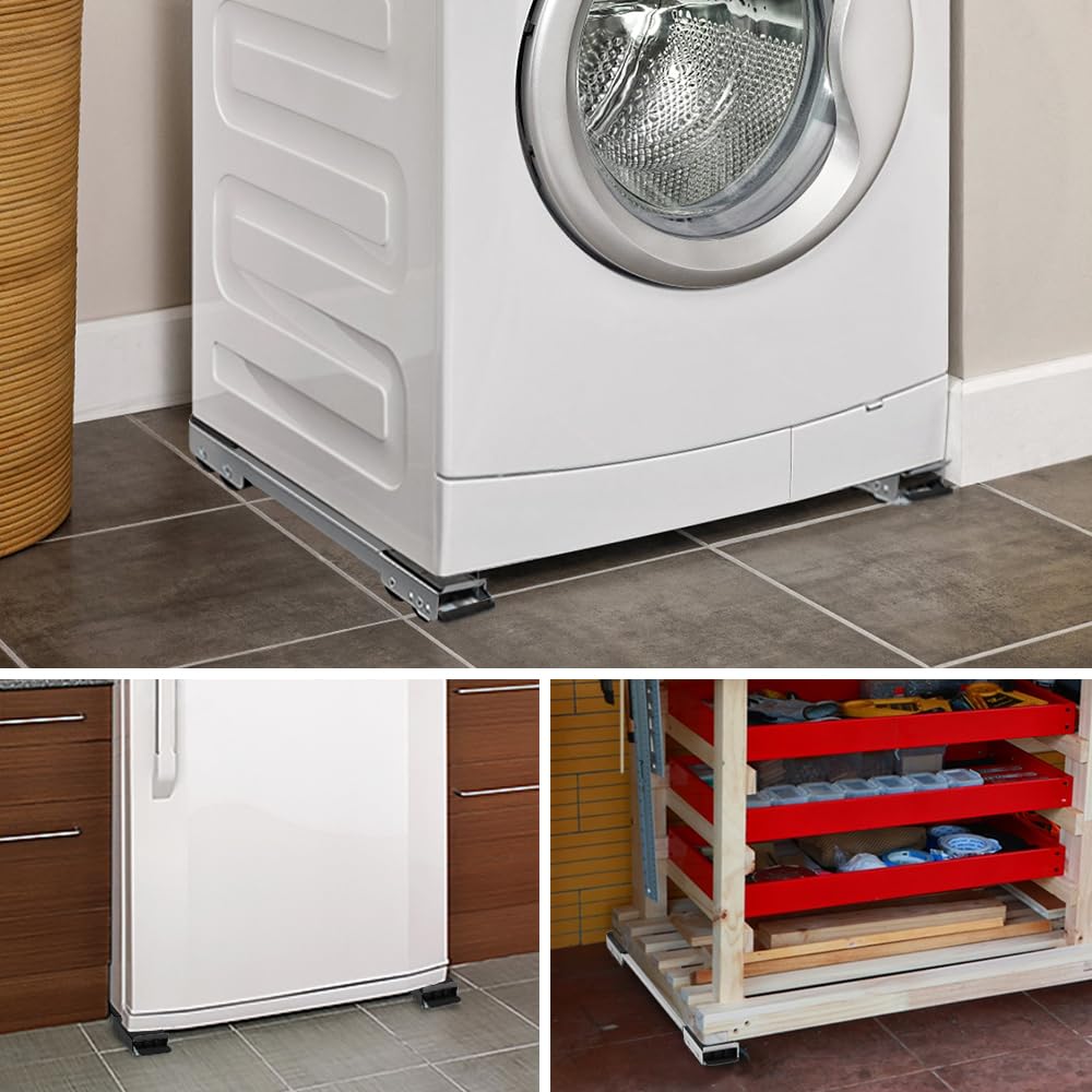 Heavy Duty Appliance Rollers - Extendable Washing Machine Stand & Furniture Sliders for Refrigerator, Washer & Dryer - 660 lbs Capacity - Black - Perfect for Moving Appliances Safely & Easily in Home or Laundry Room
