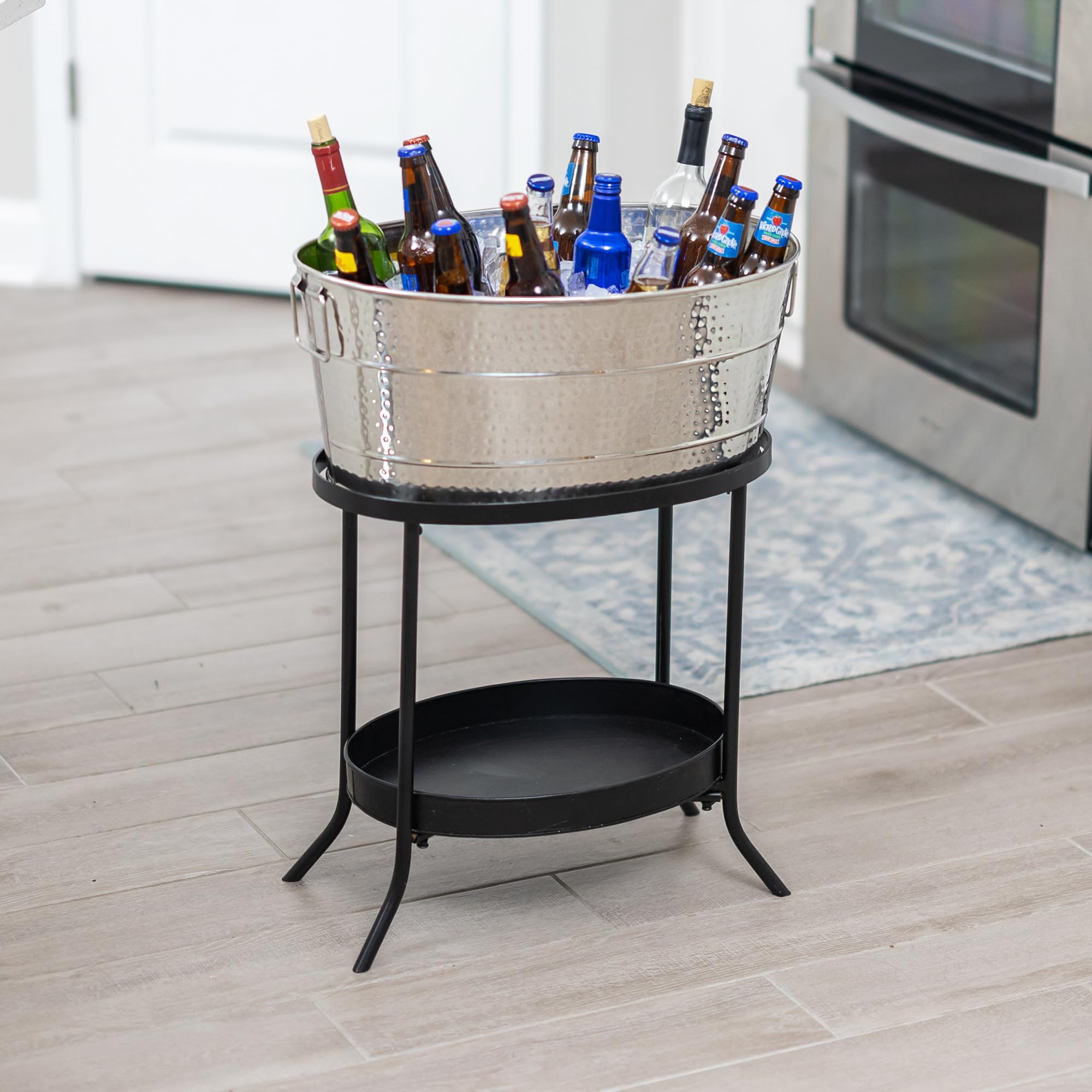 BREKX Aspen Stainless Steel Beverage Cooler Tub with Stand - Large Party Drink Ice Bucket with Bottom Tray Storage - Perfect for Outdoor BBQ, Wedding Receptions & Holiday Gatherings