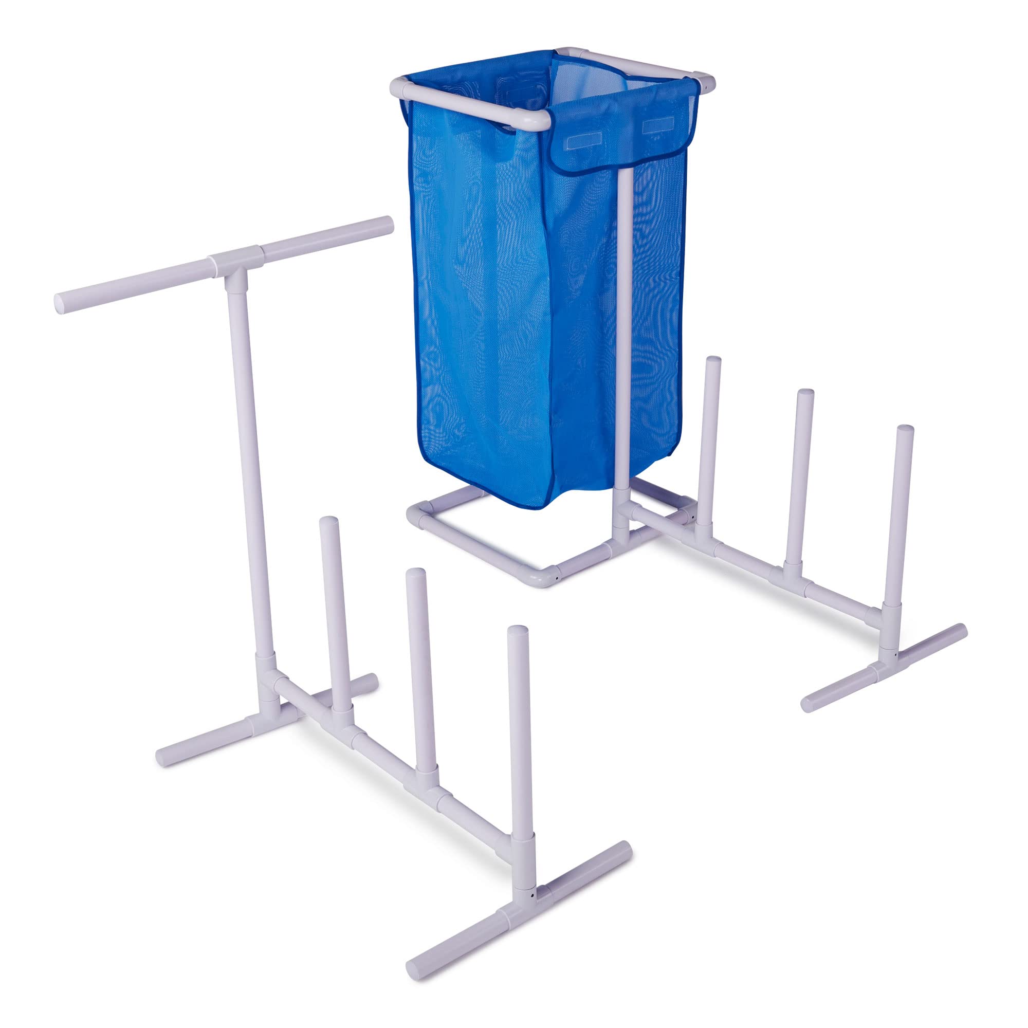 SWIMLINE HYDROTOOLS Pool Side Organizer - Heavy Duty Towel Rack with Removable Mesh Hamper for Pool, Patio & Bathroom | Outdoor & Indoor Storage Solution for Towels, Swimsuits & Pool Accessories | Rust-Resistant Drying Stand for Beach House, Backyard & Spa Areas