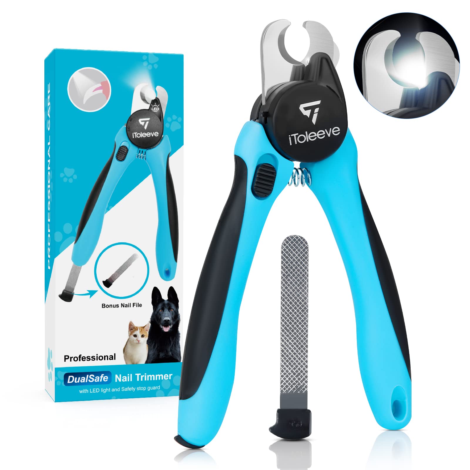 LED Dog Nail Clipper with Light - Safe & Easy Pet Nail Trimmer for Thick Nails, Quick Sensor Prevents Over Cutting, Illuminates Bloodline for Cats & Dogs - Perfect for Grooming at Home or Vet Visits