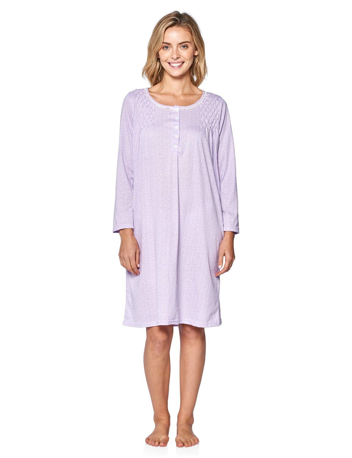Women's Cotton Blend Long Sleeve Nightgown - Soft Henley Nightshirt for Casual Sleepwear & Lounge Wear - Perfect for Cozy Nights, Relaxing at Home, and Comfortable Sleep