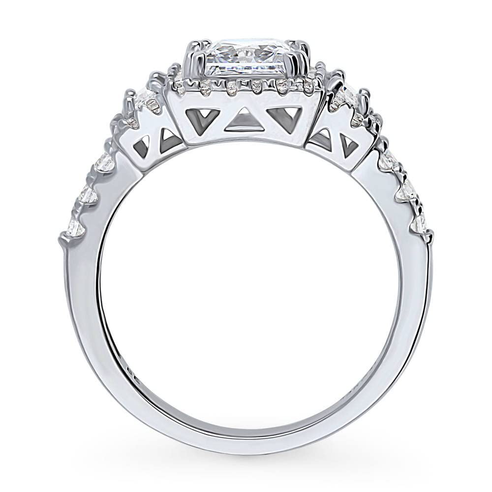 BERRICLE Sterling Silver Halo Wedding & Engagement Ring - 1.2 Carat Princess Cut Cubic Zirconia CZ 3-Stone Ring for Women, Rhodium Plated, Size 4-10 - Perfect for Proposals, Anniversaries & Special Occasions