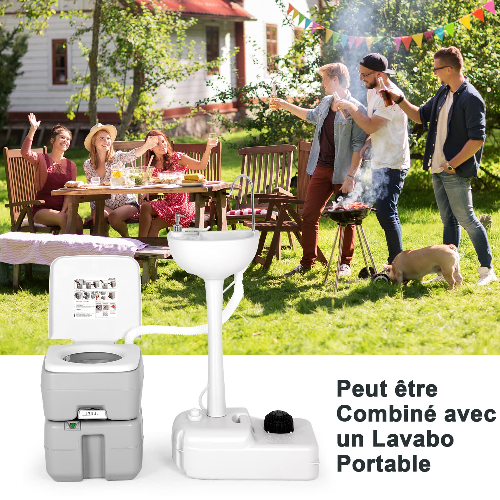 COSTWAY 20L Portable Toilet with 200kg Capacity, Leak-Proof Camping Toilet with Level Indicator - Ideal for Camping, RV, Road Trips & Outdoor Adventures