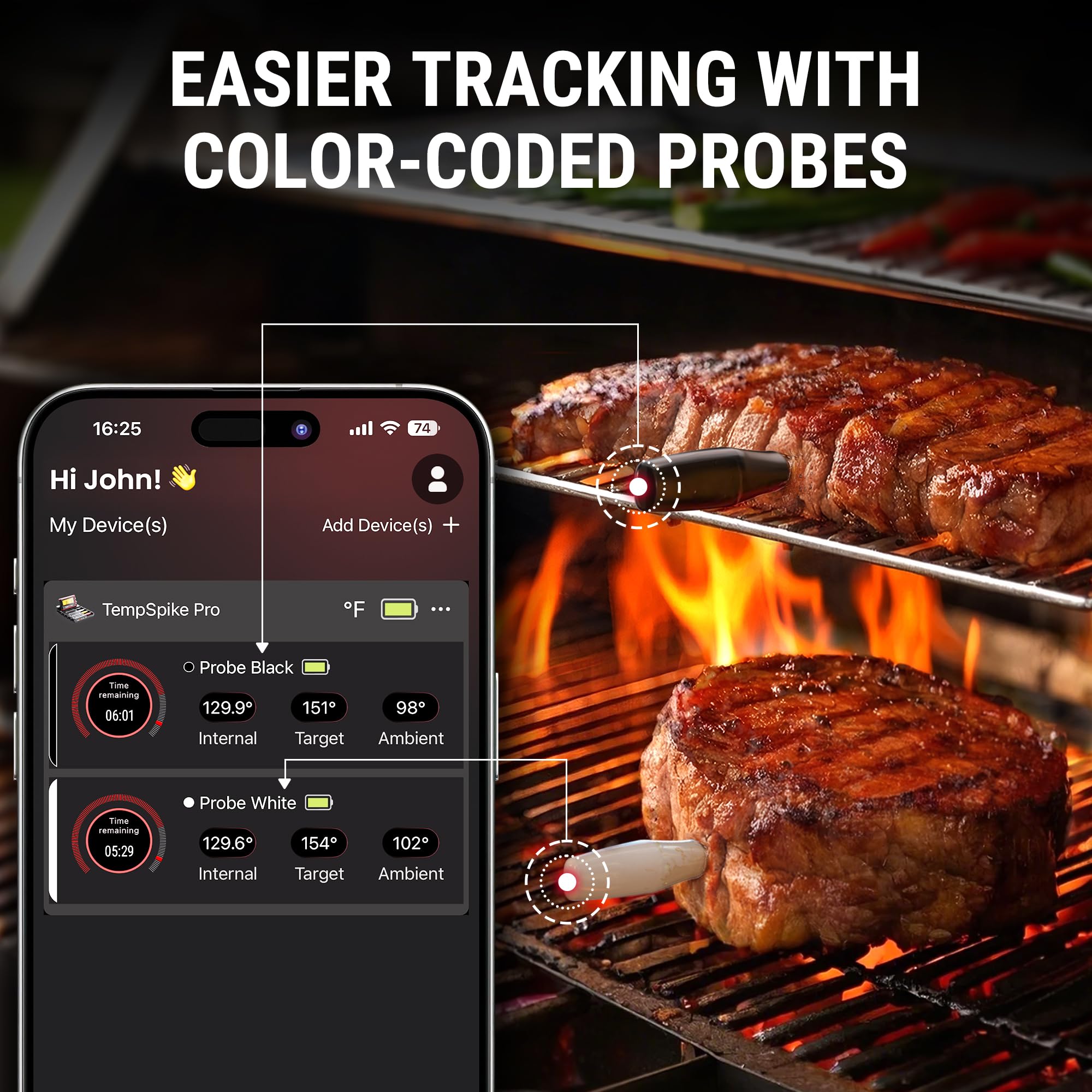 TempSpike Wireless Meat Thermometer with App - WiFi & Bluetooth Smart Grill Thermometer for BBQ, Oven & Smoker | High Precision, Waterproof Probes, Rechargeable Base with Display | Perfect for Grilling, Smoking, Roasting & Baking at Home or Outdoor Cooking