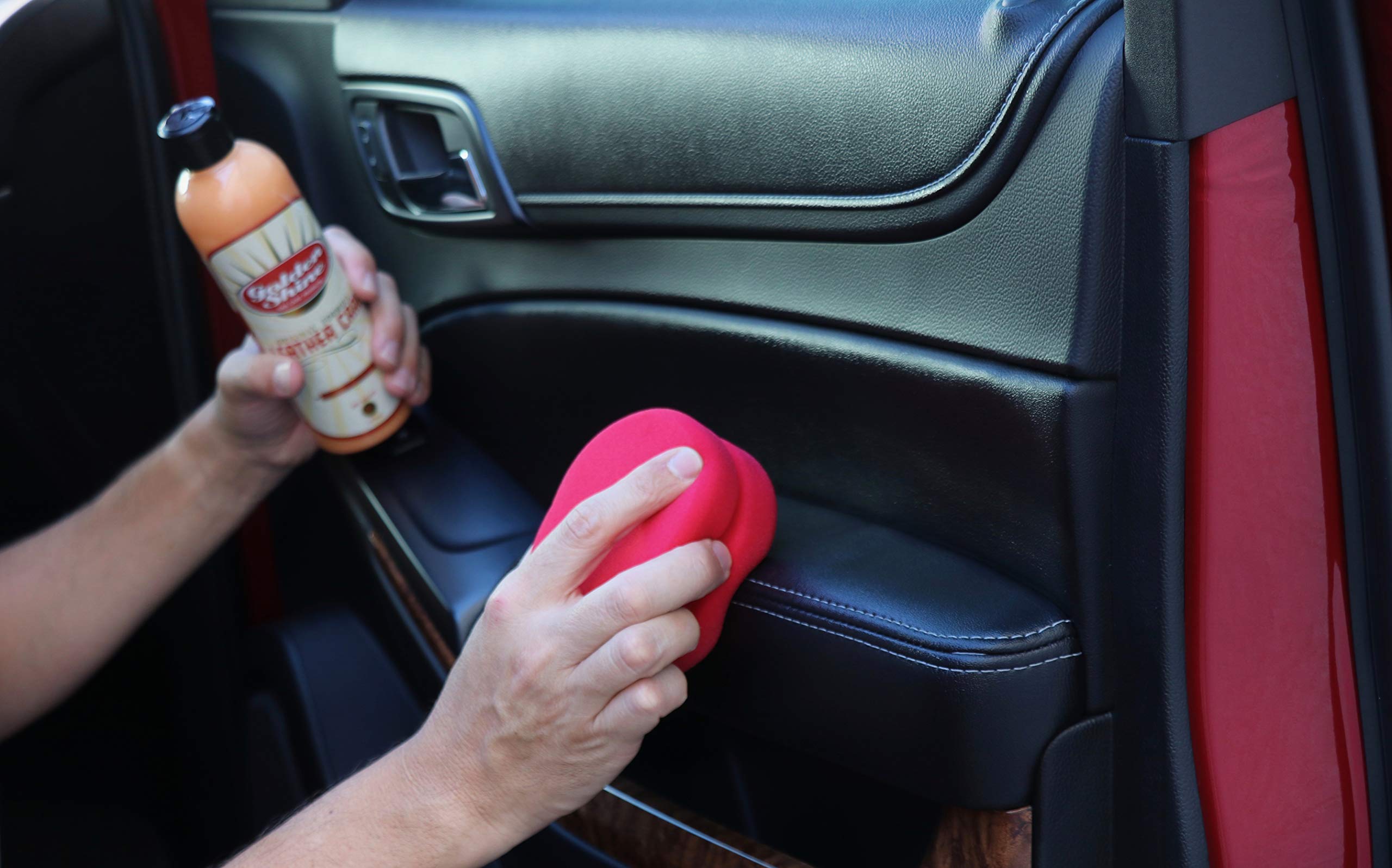 GOLDEN SHINE Leather Cleaner & Conditioner - 16oz Car Interior Care Kit | Restores & Protects Leather Seats, Dash & Steering Wheel | Ideal for Cars, Trucks & Motorcycles