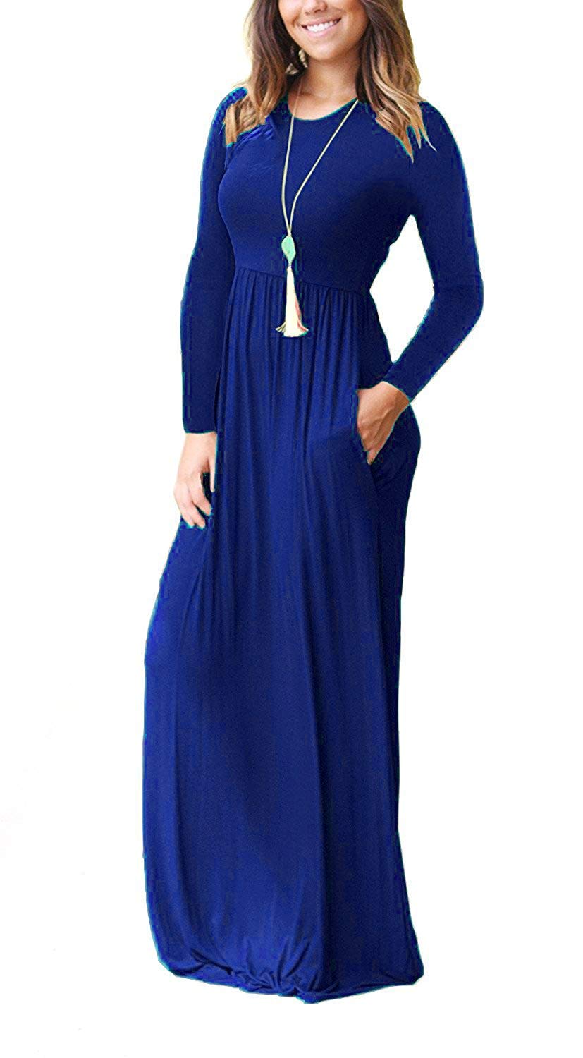 AUSELILY Women's Long Sleeve Casual Maxi Dress with Pockets - Loose Plain Flowy Dress for Everyday Wear, Work & Date Night | 2025 New Collection