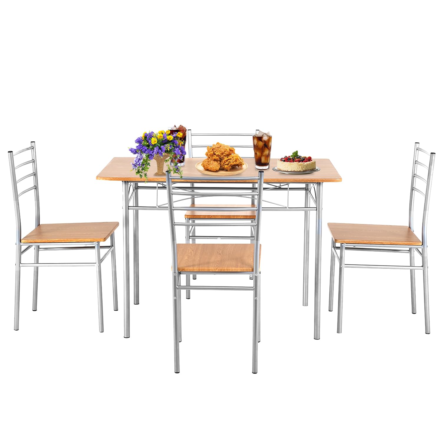 PayLessHere 5-Piece Wooden Dining Table Set with Metal Legs - Modern Rectangular Kitchen Table & 4 Chairs for Small Space, Breakfast Nook, Apartment Dining Room | Durable Home Furniture for Family Gatherings