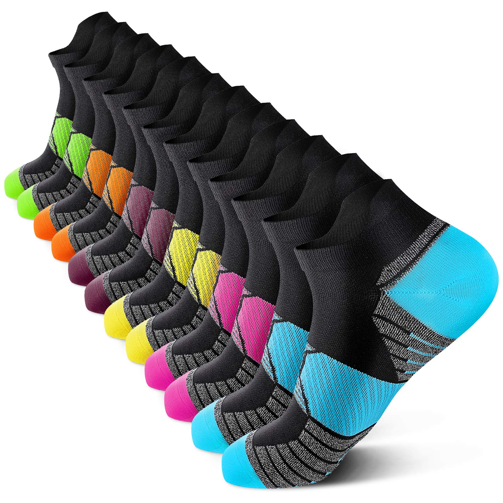 PAPLUS Women's Compression Running Socks (6 Pairs) - Low Cut Ankle Athletic Socks with Arch Support for Jogging, Workout & Fitness Activities