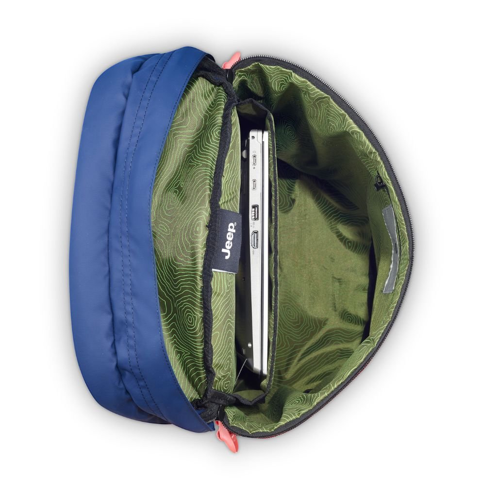 Jeep 17-Inch Laptop Backpack with RFID Protection - Navy Blue | Water-Resistant Cylindrical Design for Commuting, Travel & College