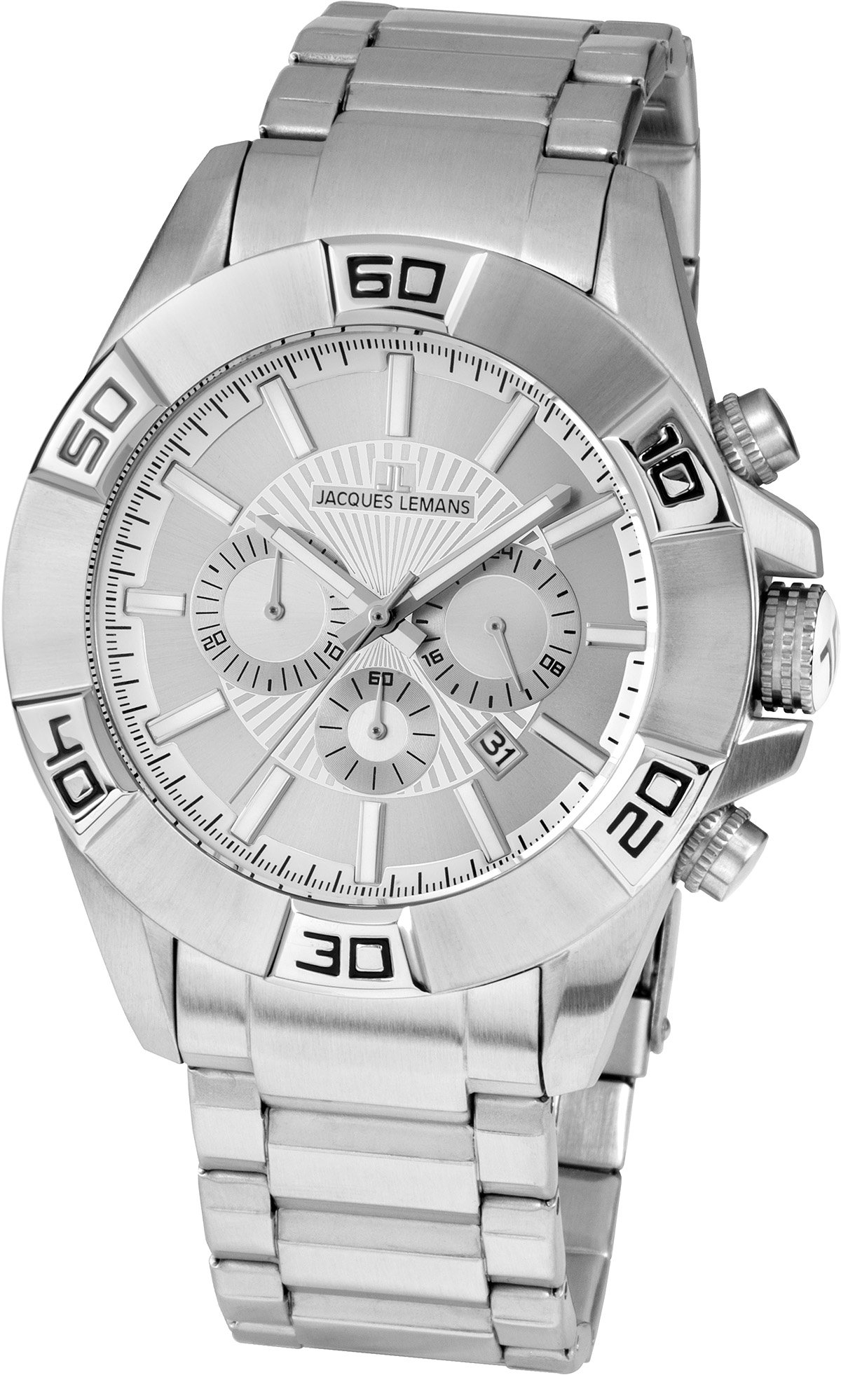 Jacques Lemans Liverpool 1-1808F Men's Stainless Steel Silver-Tone Watch - Classic Chronograph for Business, Casual & Formal Occasions