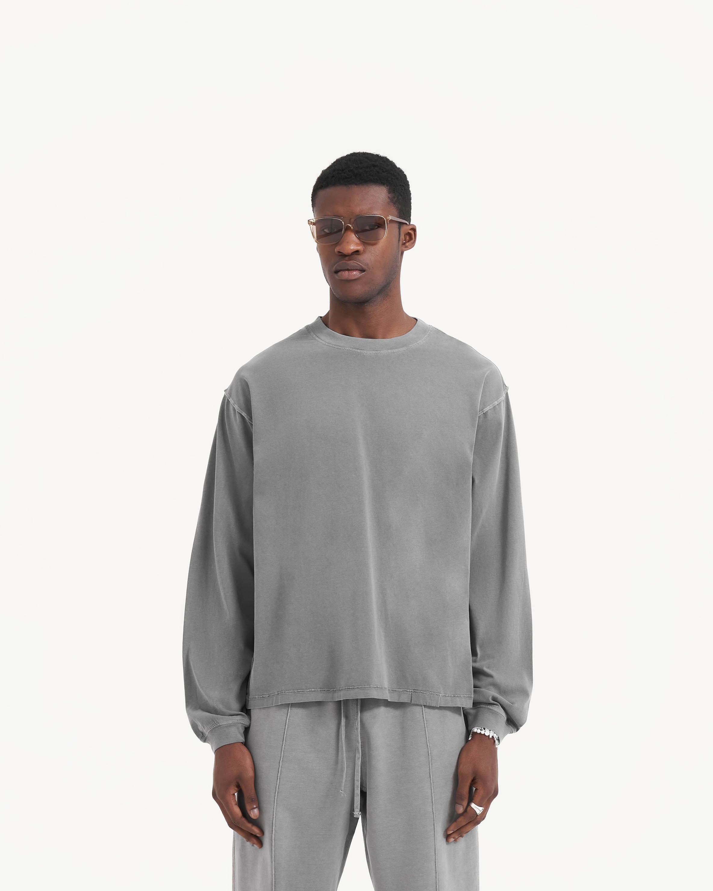 Initial Long Sleeve T-Shirt for Men - Premium Soft Cotton Crewneck Tee in Ultimate Grey | Casual Wear, Layering & Everyday Comfort