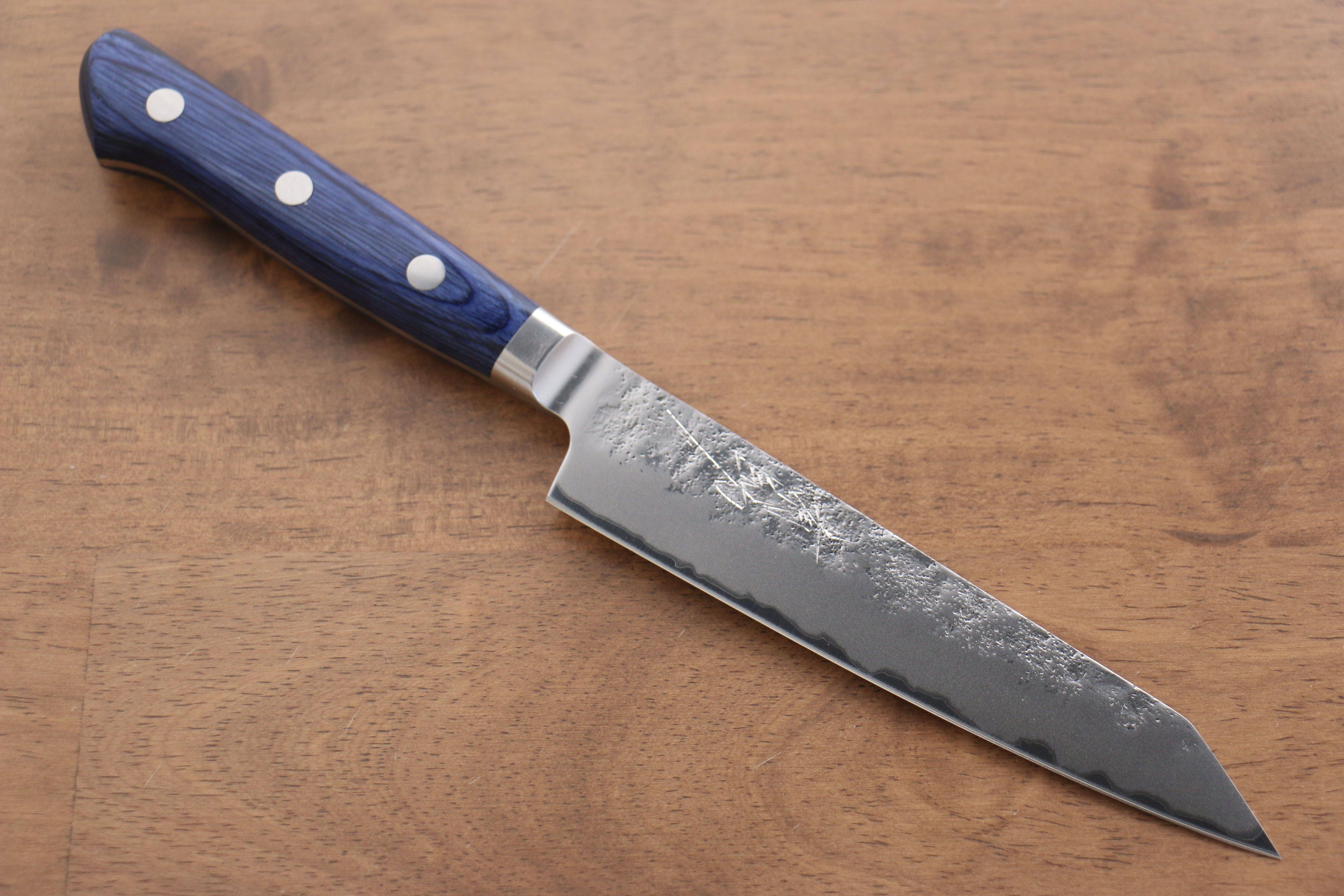 Premium Seisuke Blue Steel No.2 Nashiji Kiritsuke Petty Knife 145mm - Japanese Chef Utility Knife with Blue Pakkawood Handle - Perfect for Slicing, Dicing & Precision Kitchen Tasks