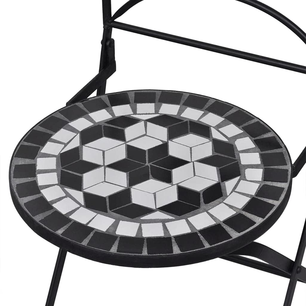 3 Piece Black and White Ceramic Tile Bistro Set - Cast Aluminum Outdoor Dining Chairs & Table for Patio, Garden, Yard - Antique Copper Finish | Perfect for Small Spaces, Balcony Decor & Coffee Time