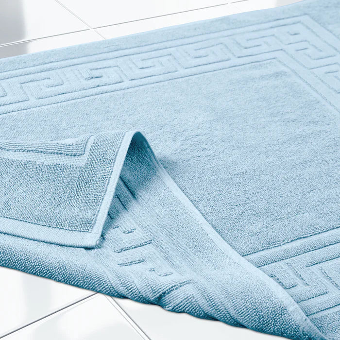 Premium Cotton 2-Piece Greek Key Border Bath Mat Set - Ultra Absorbent, Non-Slip Bathroom Rug - Perfect for Modern Bathrooms, Master Suites & Spa-Like Retreats