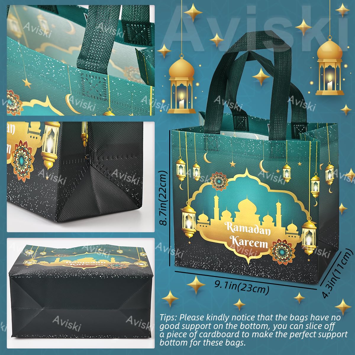 8PCS Reusable Eid Mubarak Gift Bags with Handles - Multifunctional Non-Woven Ramadan Party Bags for Gift Wrapping (9.2