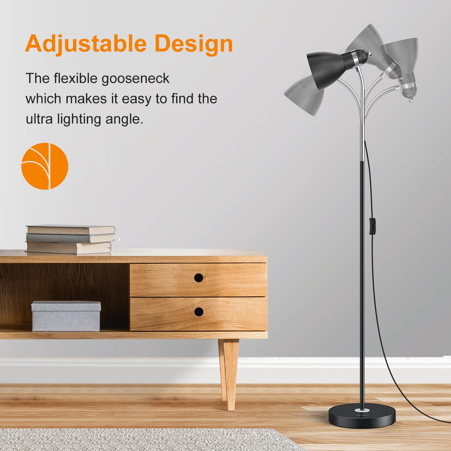 LEPOWER Adjustable Gooseneck Floor Lamp with Heavy Metal Base - Black Standing Reading Lamp for Office, Bedroom & Living Room - Perfect for Task Lighting, Reading Nook & Home Decor