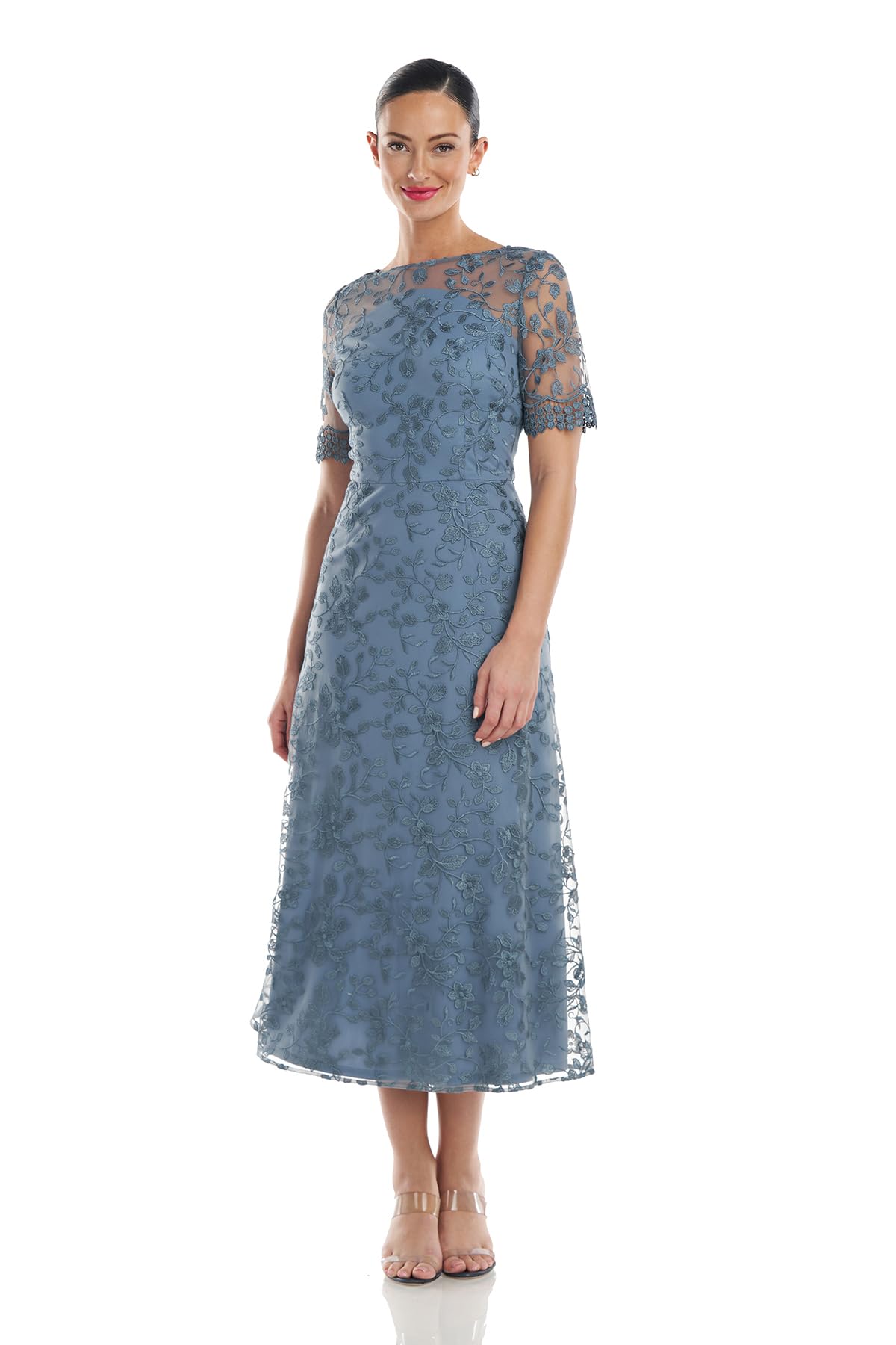JS Collections Women's Theresa Tea Length Dress - Elegant Floral Print Summer Dress for Weddings, Parties & Special Occasions