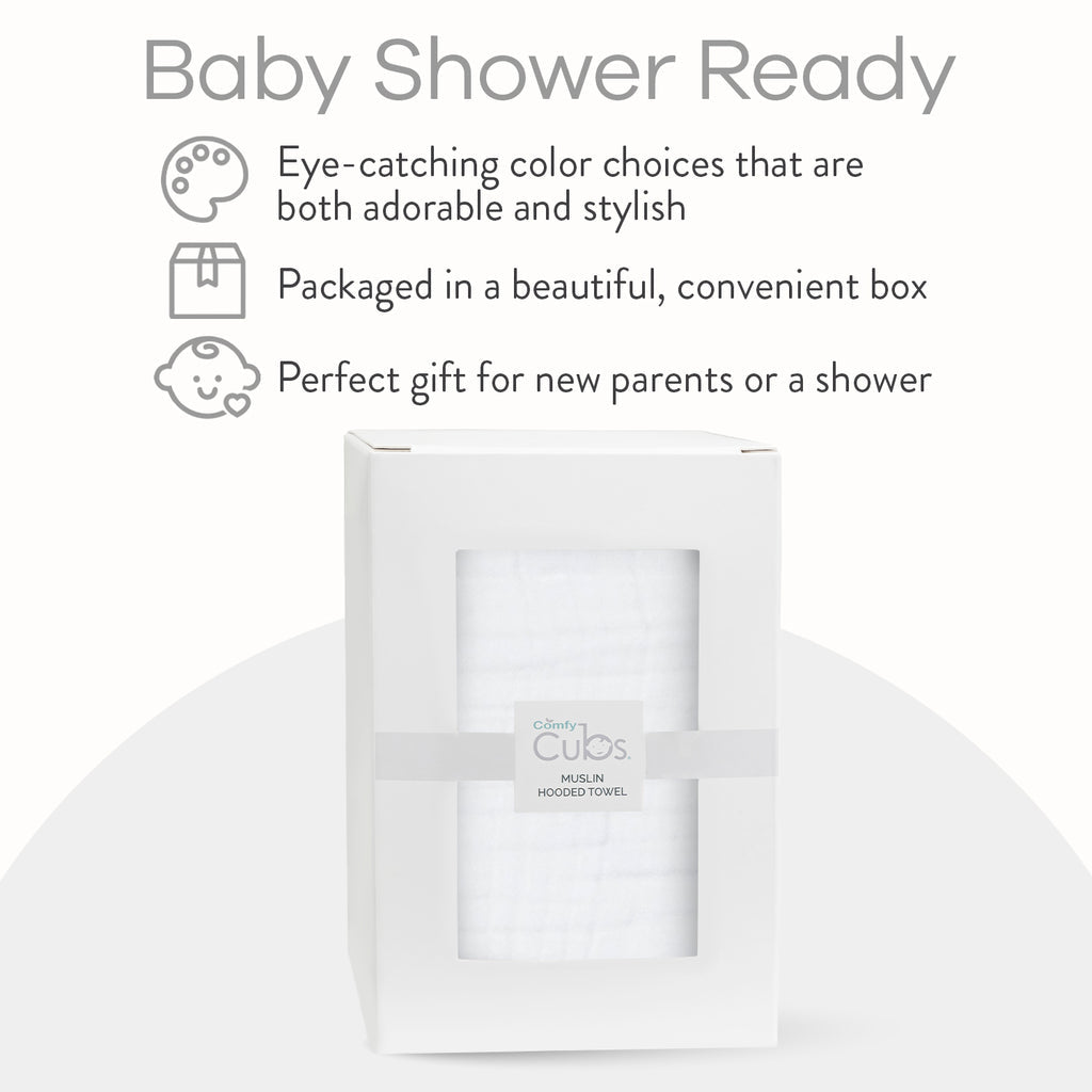 Comfy Cubs Ultra Soft Muslin Cotton Hooded Baby Towel - Newborn Bath & Swim Wrap, Perfect for Infants, Toddlers, and Kids - Ideal for Bath Time, Swimming, Beach, and Spa Days