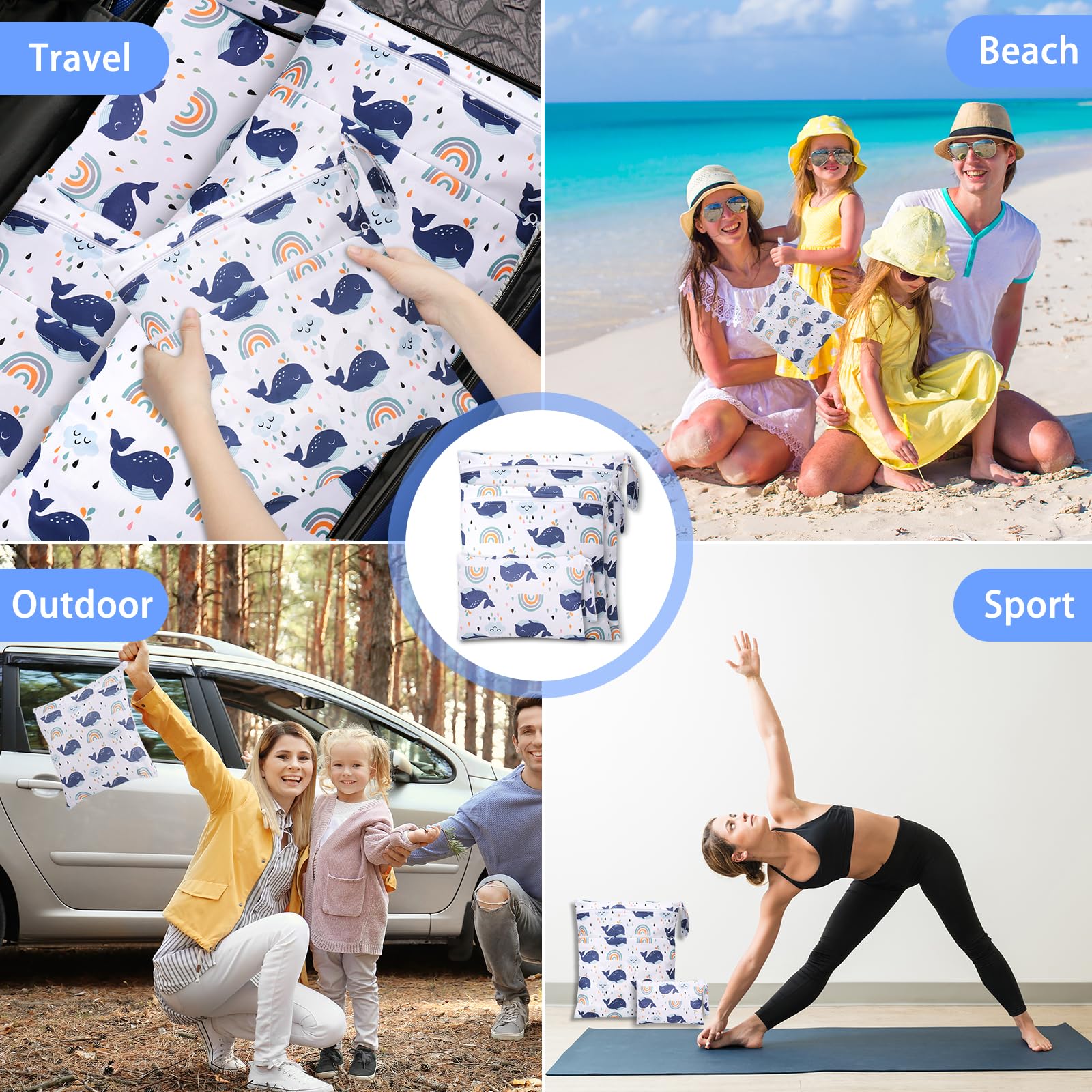 Yimomoyi 3-Pack Waterproof Wet Dry Bags with Zipper - Reusable Swim Diaper Bag for Baby, Gym, Travel & Beach | Perfect for Pool, Workout & Nappy Storage