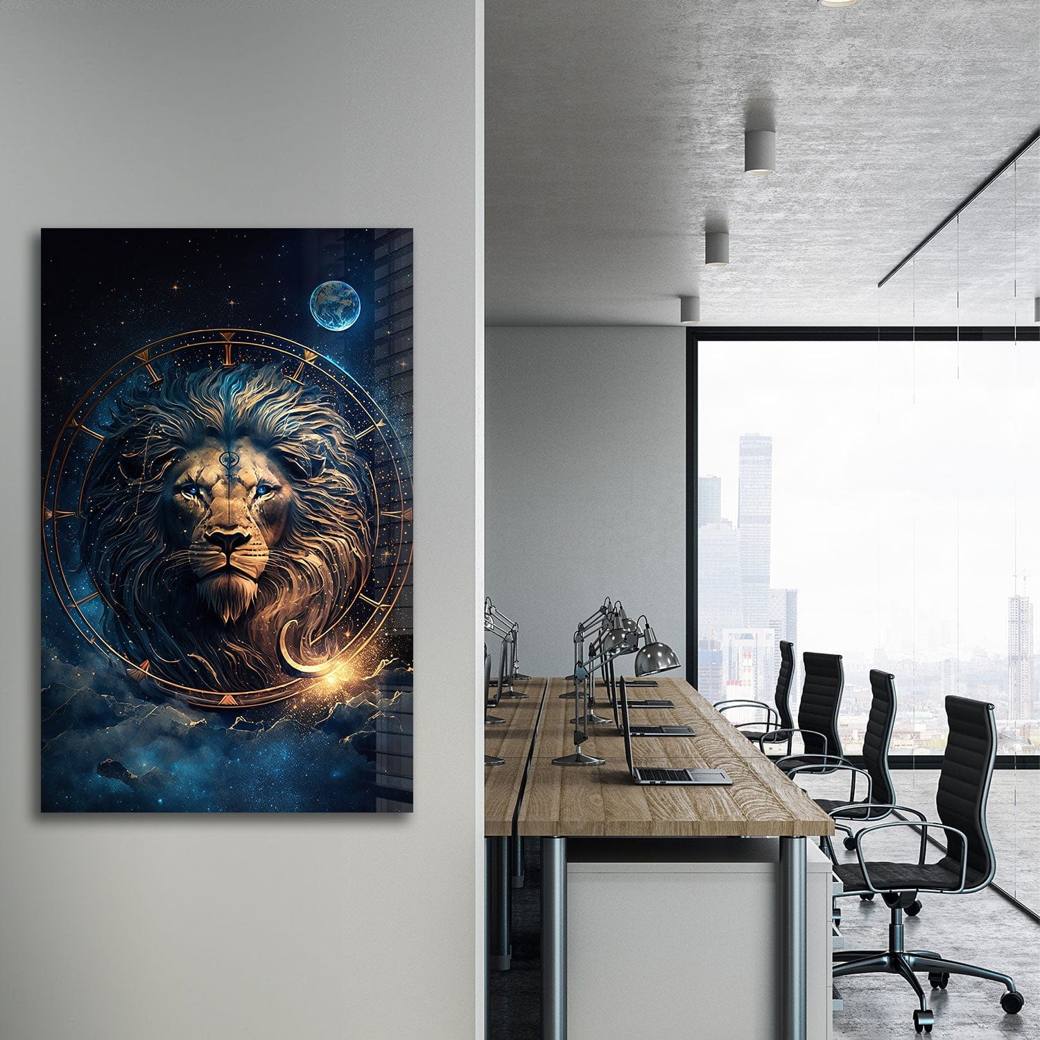 Astrologer Lion Tempered Glass Wall Art - Elegant Home Decor for Living Room, Bedroom & Office - Perfect for Modern & Contemporary Interiors