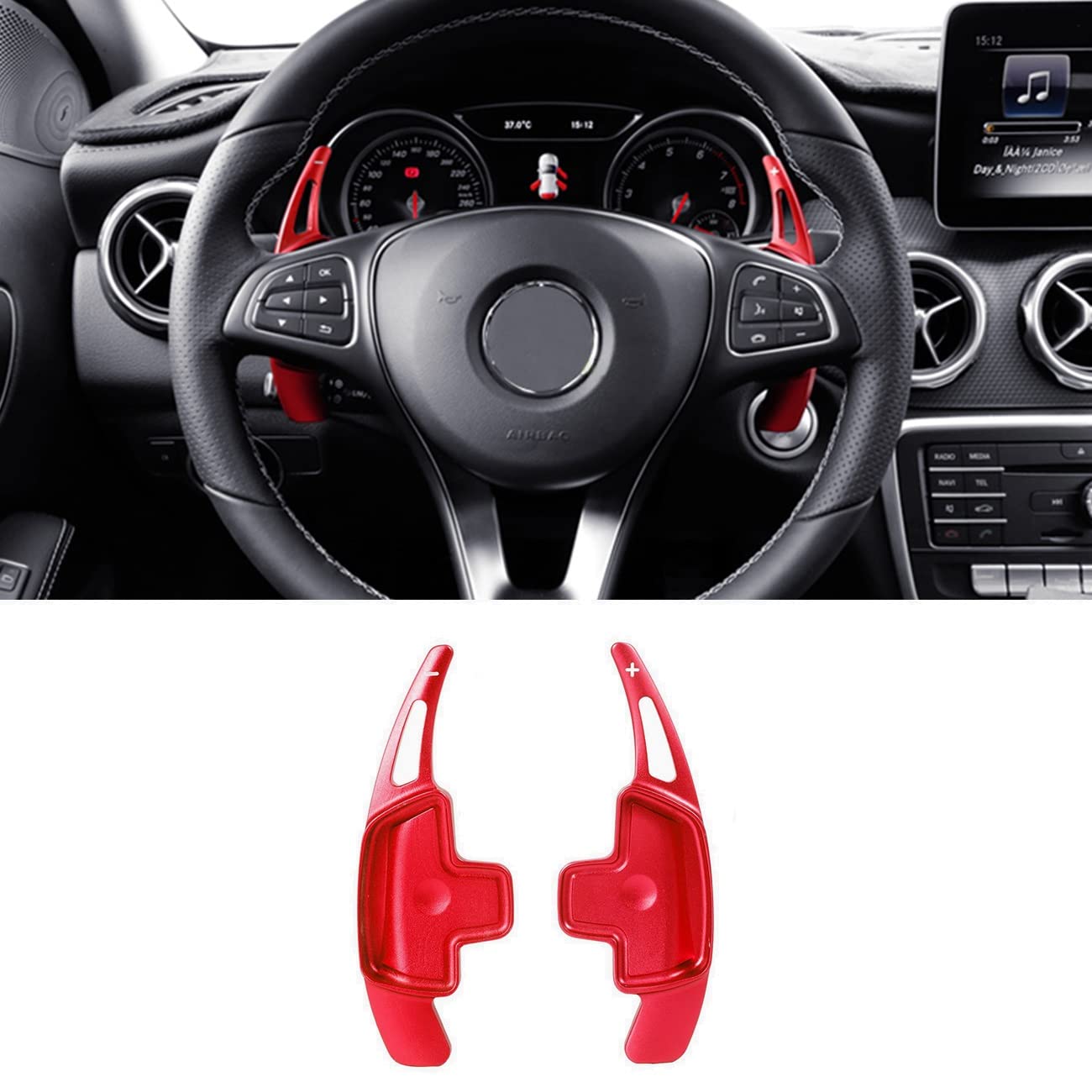Aluminum Paddle Shifter Extensions for Mercedes Benz A/B/C/CLA/CLS/E/G/GL/GLA/GLC/GLE/GLS/Metris/S/SL/SLC Class - Red Metal Steering Wheel Shift Blades for Enhanced Driving Experience & Sporty Look