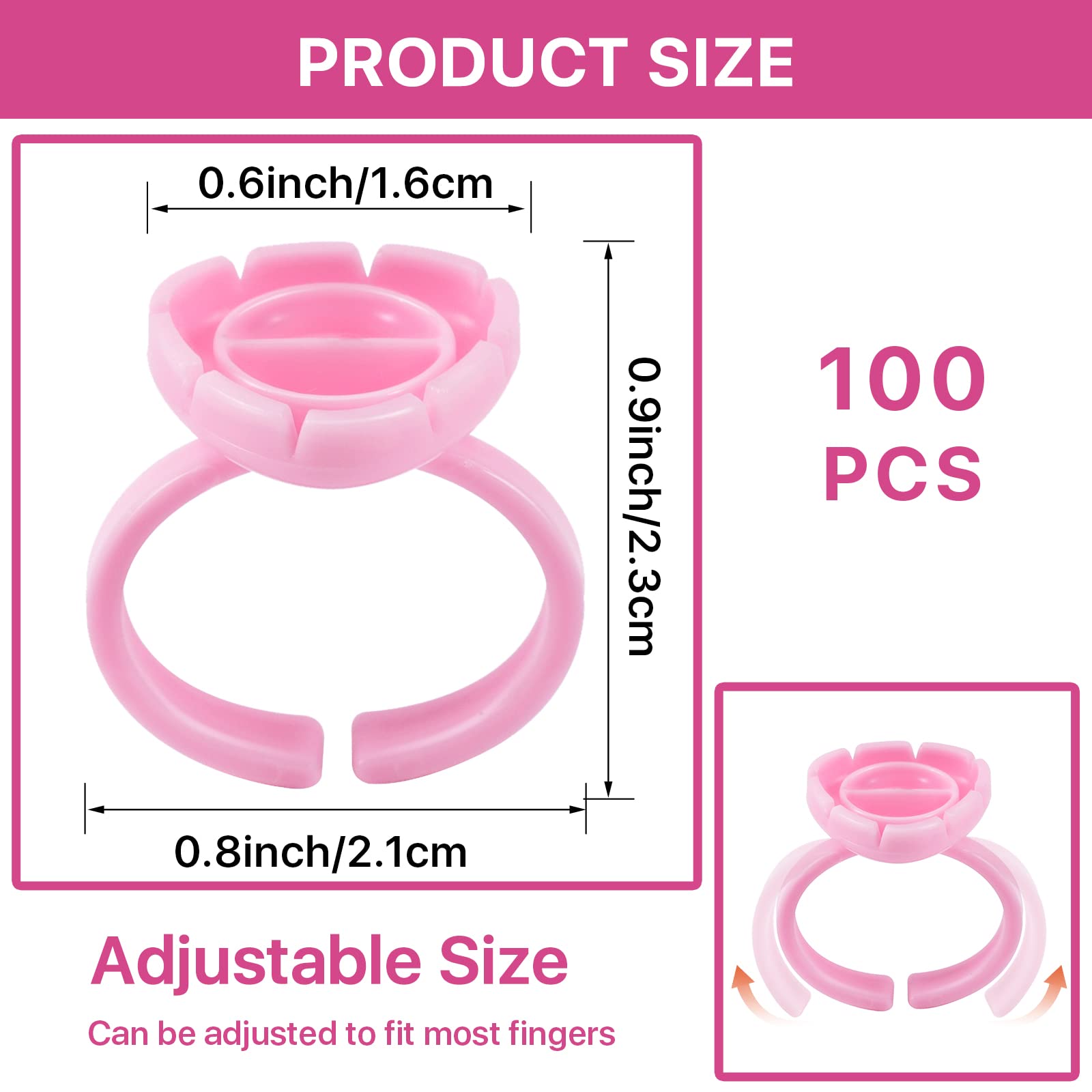 100PCS Pink Eyelash Extension Glue Rings - Smart Lash Adhesive Holders for Volume Fanning & Blooming, Professional Eyelash Extension Supplies (Perfect for Salon Use & DIY Lash Artists)