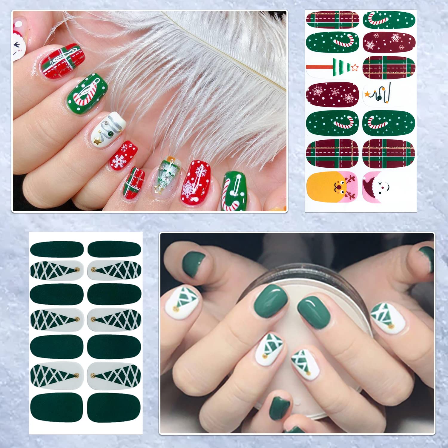 DANNEASY 224-Piece Christmas Nail Polish Strips Kit - 16 Sheets Holiday Nail Stickers, Nail Wraps & Adhesive Nail Art Decals for Women with Nail File & Cuticle Pusher (Green Series) - Perfect for Holiday Parties, Gift Giving & DIY Manicures