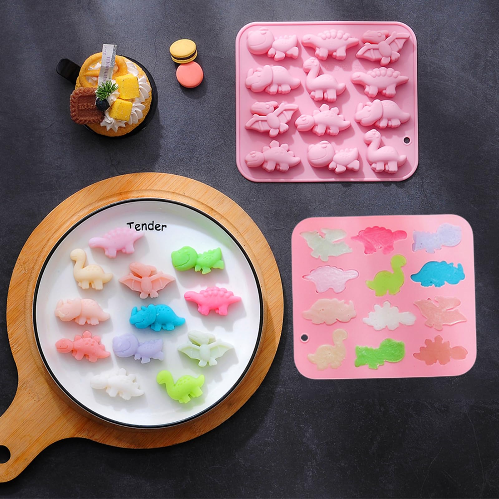 2 Pack Silicone Dinosaur Molds - 20 Cavity 3D Dino Jello, Chocolate, Candy, Cookie & Soap Molds for Baking, Crayons, Desserts, Cupcake Toppers & Cake Decorations (Pink) - Perfect for Kids' Birthday Parties, DIY Crafts & Holiday Treats