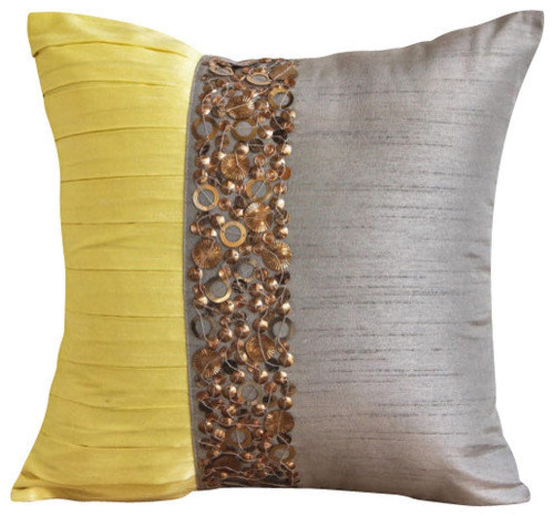 HomeCentric 20x20 Inch Light Grey Pillow Cover with Pintucks & Sequins - Modern Square Silk Throw Pillow Case for Sofa, Bed, Couch Decor - Easter Home Accent (50x50 cm)