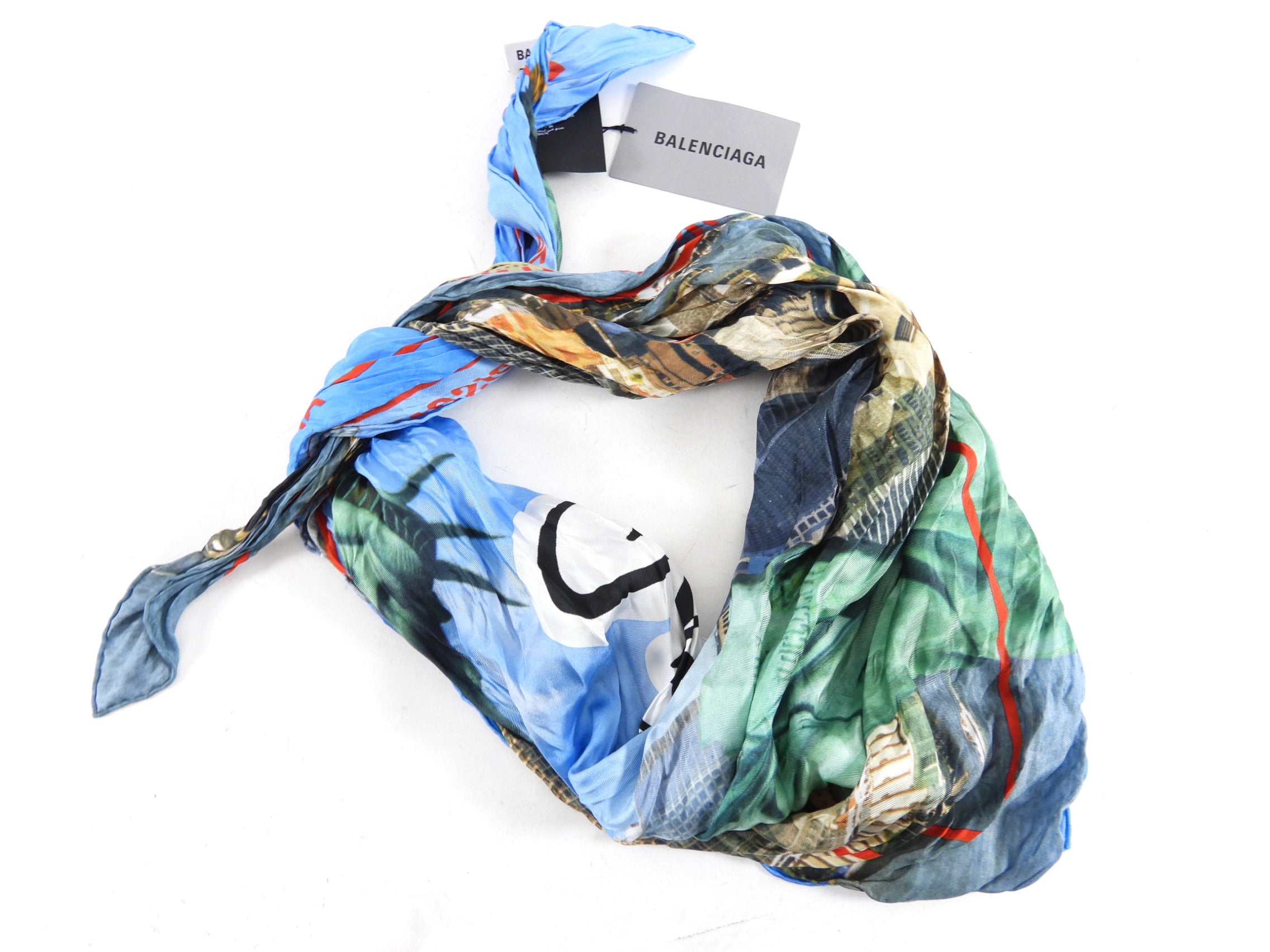 Balenciaga I Love New York Silk Wrinkle Scarf - Luxury Fashion Accessory for Women, Stylish Neck Scarf for Travel & City Outfits