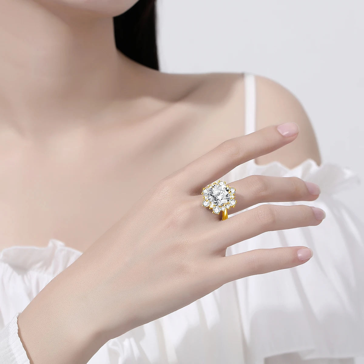 8ct Round Flower Cut 13mm Moissanite Engagement Ring with Certification - Luxury Wedding Band for Women, Perfect for Proposals, Anniversaries & Bridal Jewelry