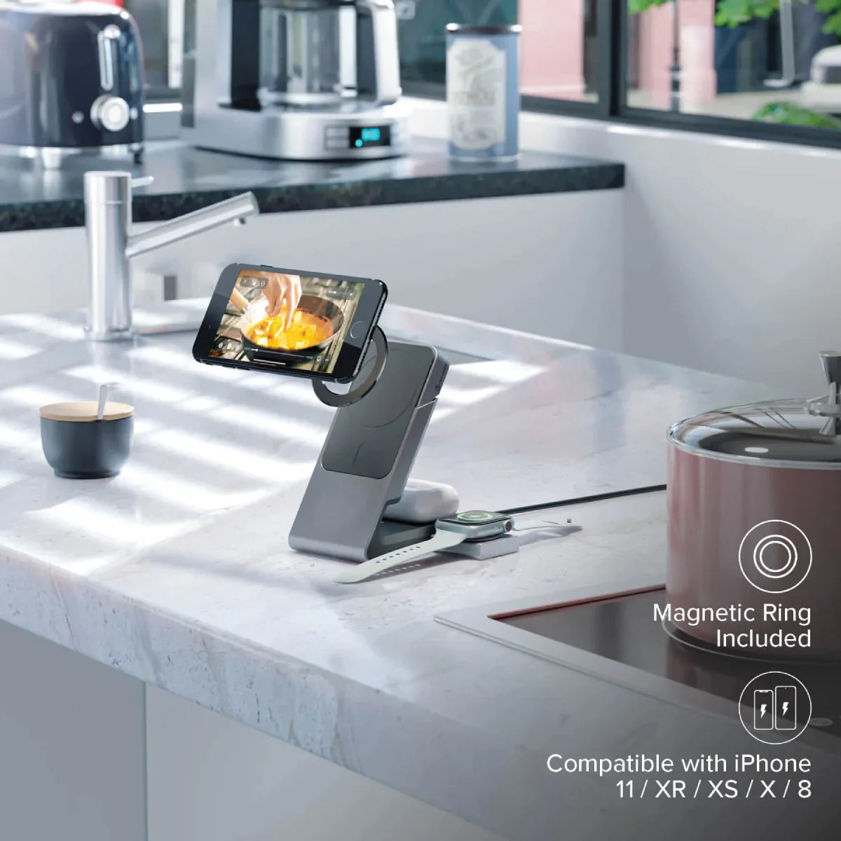 3-in-1 Magnetic Wireless Charging Station for iPhone 16/12, Apple Watch & AirPods - Fast Charging Dock with Universal Compatibility for All Apple Devices | Perfect for Home, Office & Travel