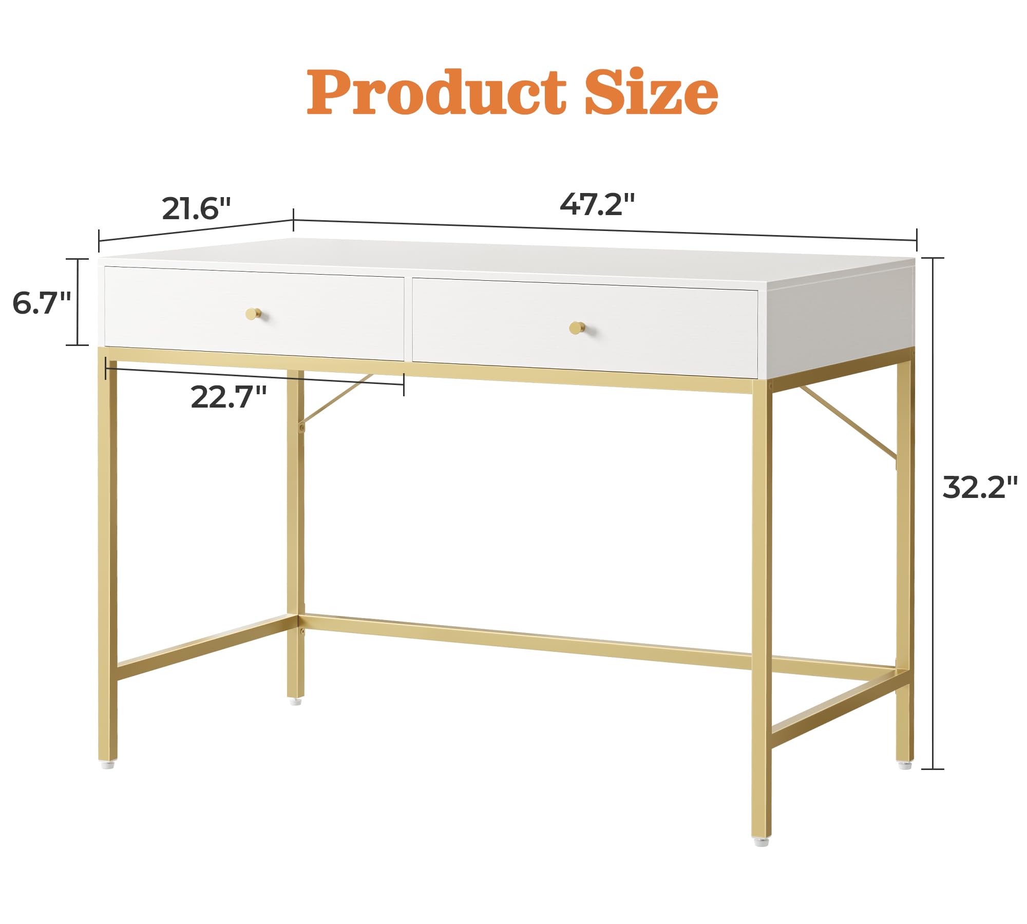 SUPERJARE 47 inch Vanity Desk with Drawers - Modern White & Gold Computer Desk for Home Office, Makeup Dressing Table | Perfect for Bedroom, Small Spaces & Work from Home Setup