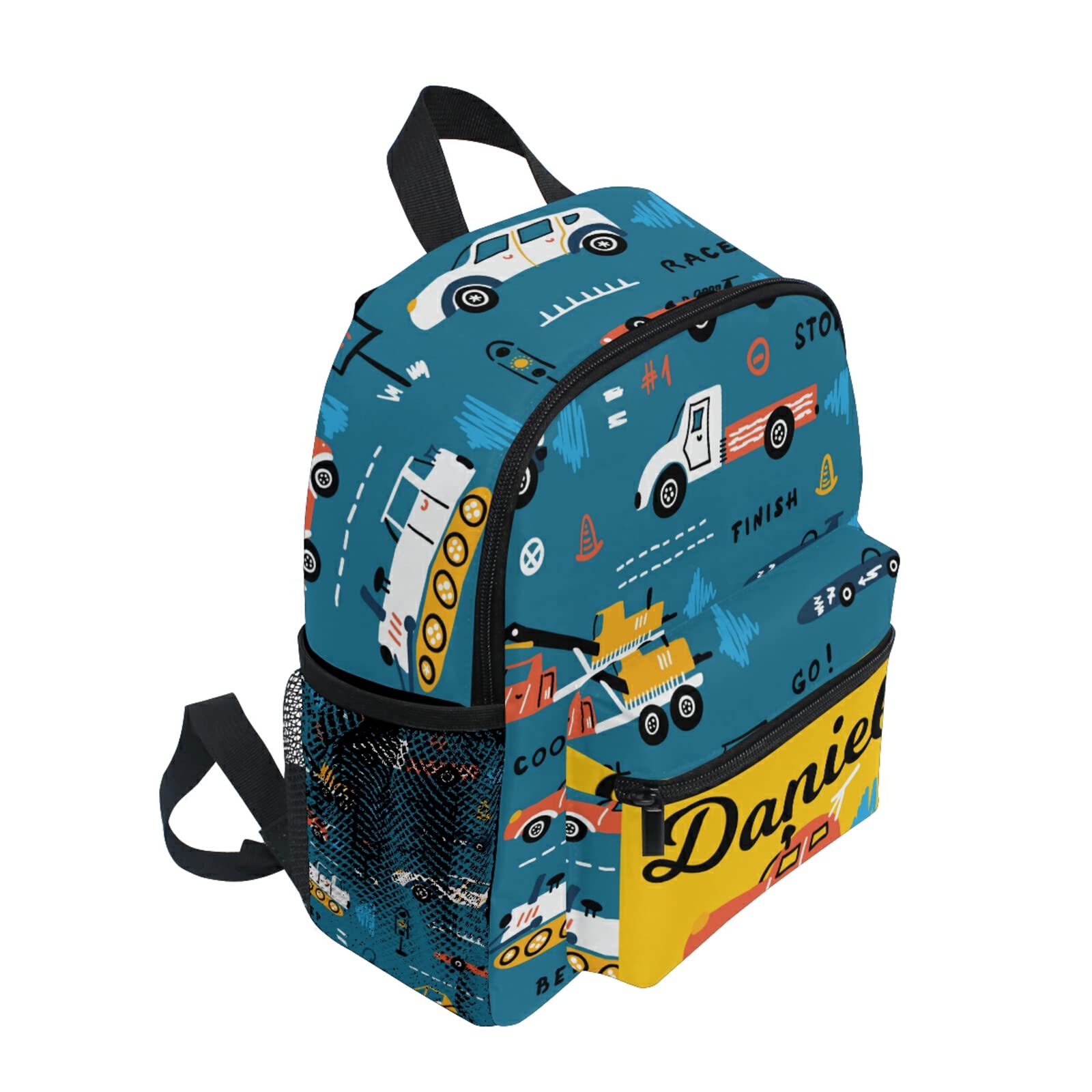 Personalized MCHIVER Custom Car Toddler Backpack - Cute Preschool Bookbag for Boys & Girls - Durable Kids School Backpack for Camping, Travel & Daily Use