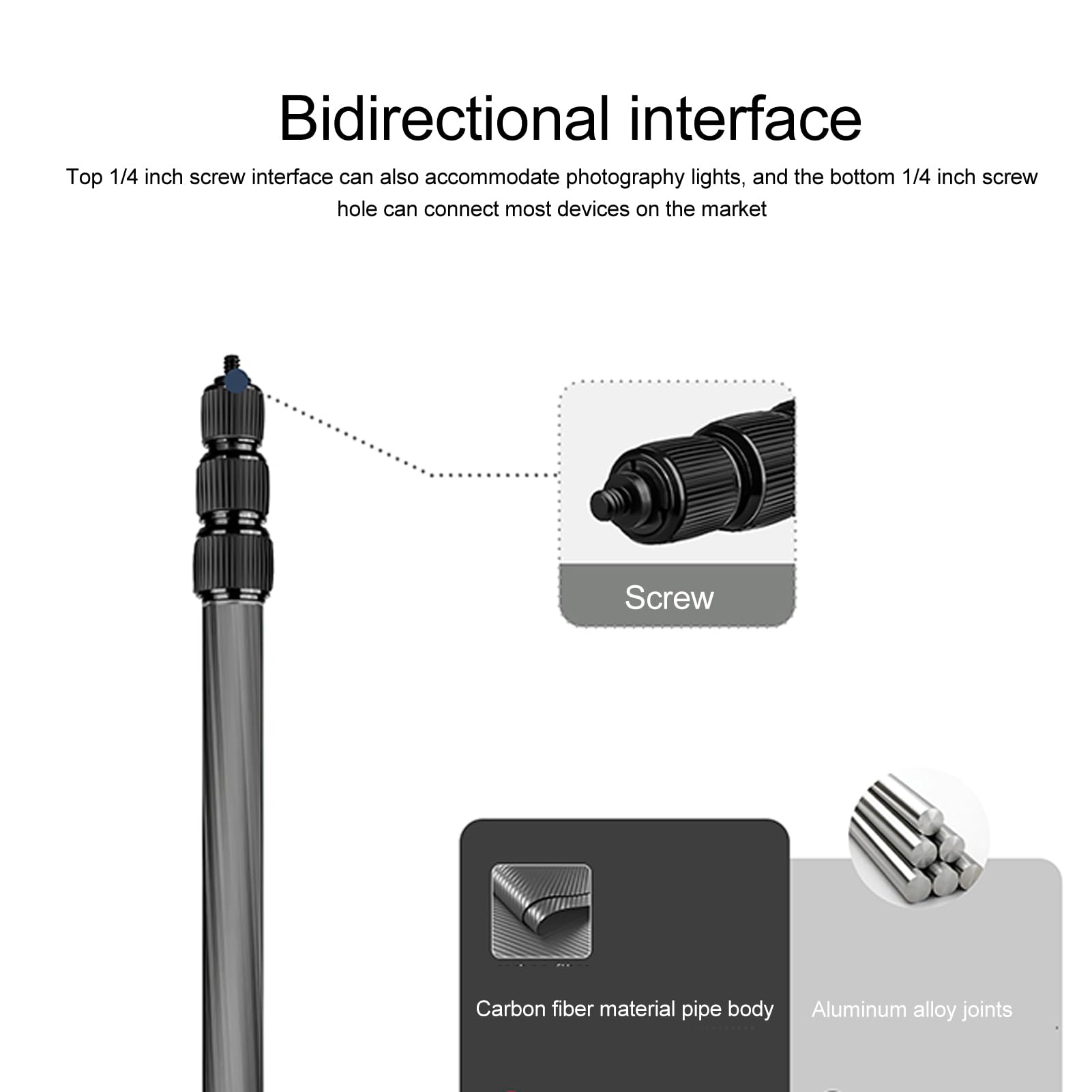 Carbon Fiber 4-Section Telescopic Camera Extension Pole - Lightweight Monopod Selfie Stick with 1/4