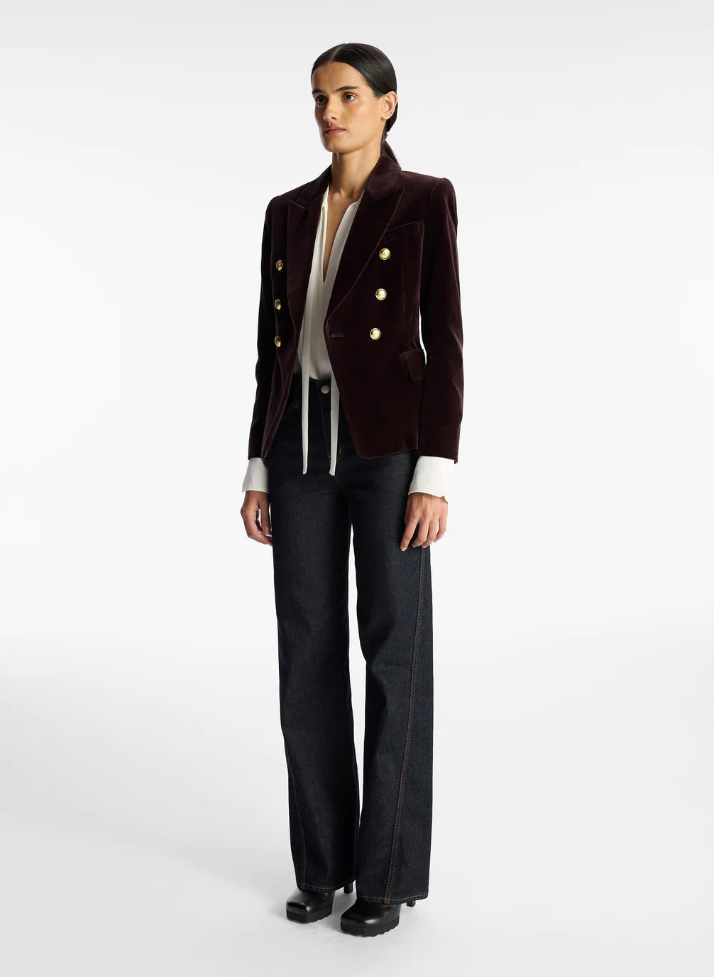 Women's Chelsea Velvet Tailored Blazer Jacket - Chocolate Brown for Office Wear & Evening Events