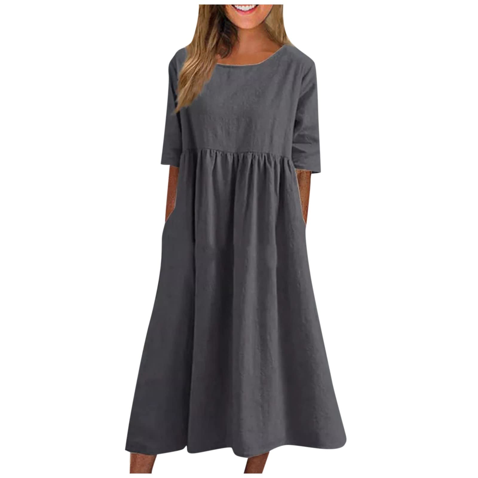 2023 Women's Summer Dresses - Solid Color Round Neck Half Sleeve Casual Long Dress for Spring & Summer | Perfect for Beach, Vacation & Everyday Wear