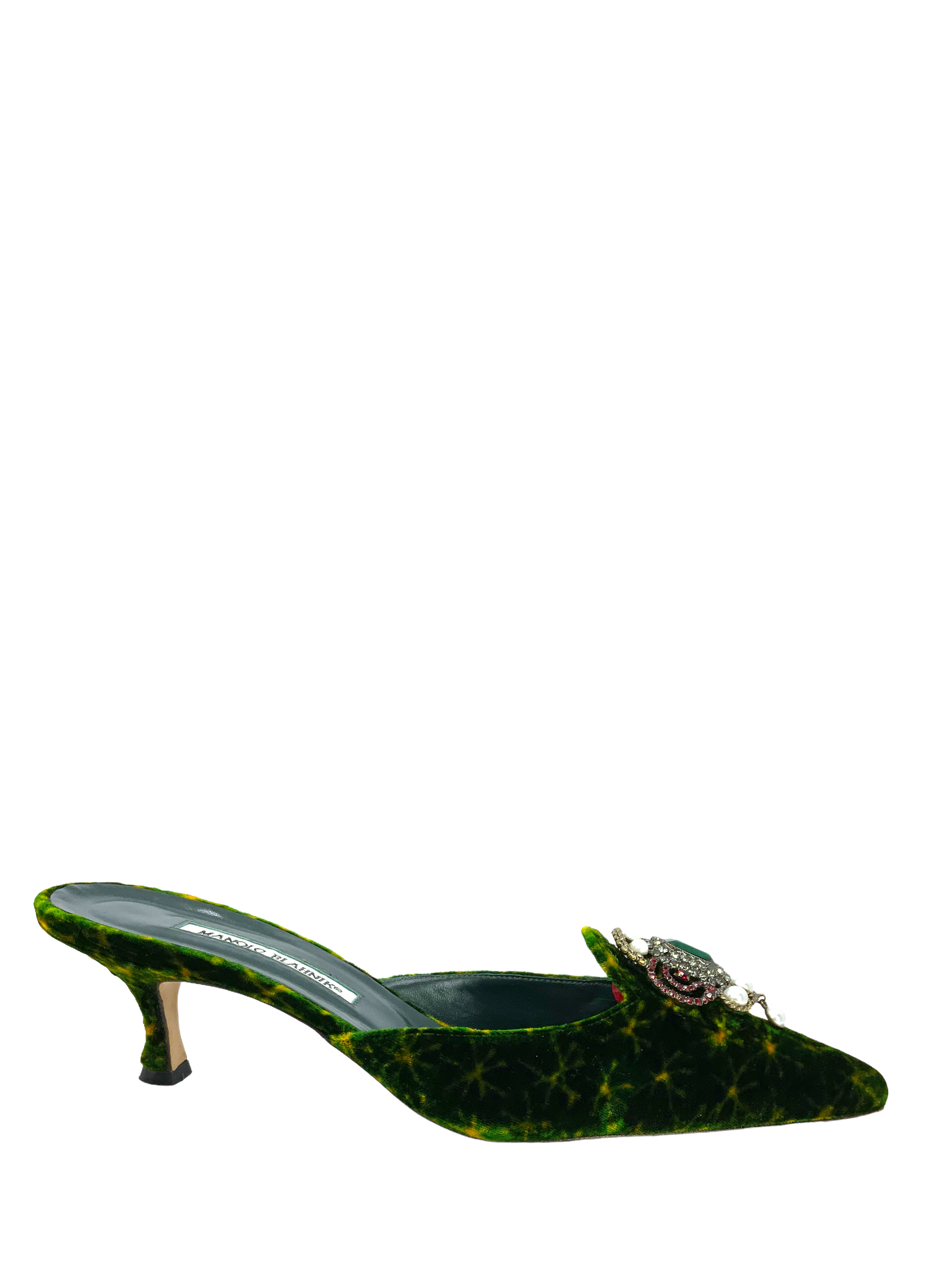 Manolo Blahnik Women's Velvet Embellished High Heel Pumps Size 11 - Elegant Evening Shoes for Parties, Weddings & Special Occasions