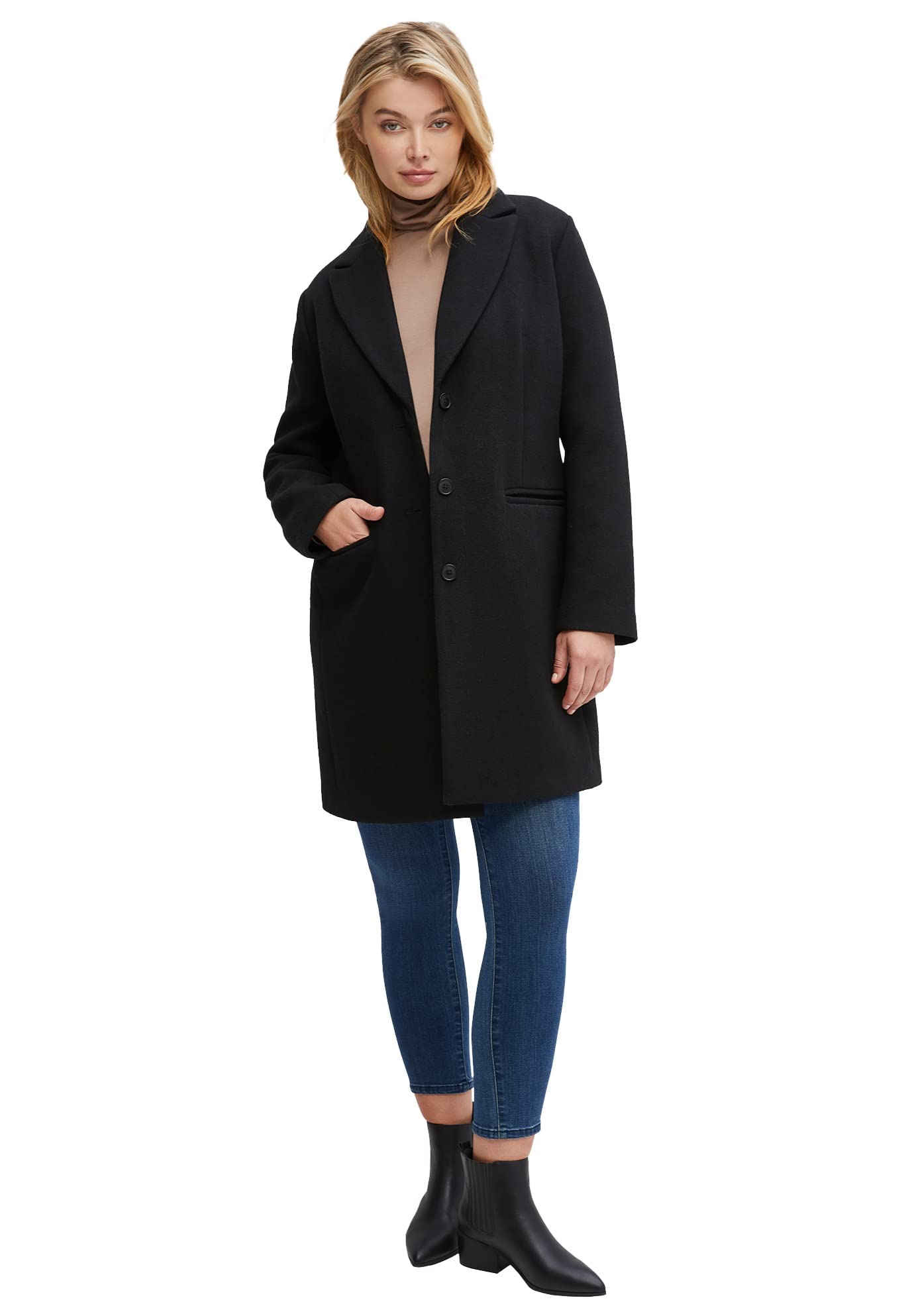 Ellos Women's Plus Size Classic Wool-Blend Coat - Warm Winter Trench Coat for Curvy Women, Office & Casual Outwear