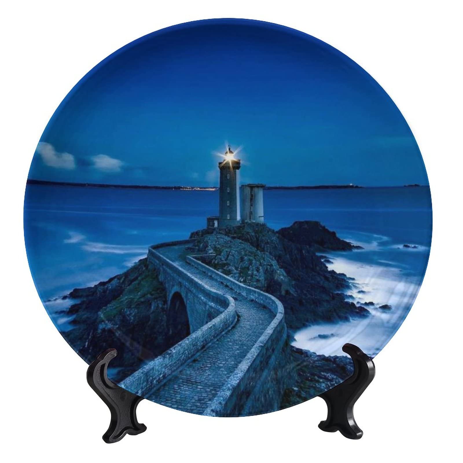 Ousente Coastal Lighthouse Ceramic Decorative Plate - 6 Inch Handcrafted Ceramic Display Dish for Kitchen Wall Decor, Dinner Plate, Dessert Serving | Perfect for Beach House Decor, Coastal Themed Dining Room, and Nautical Home Office Wall Art