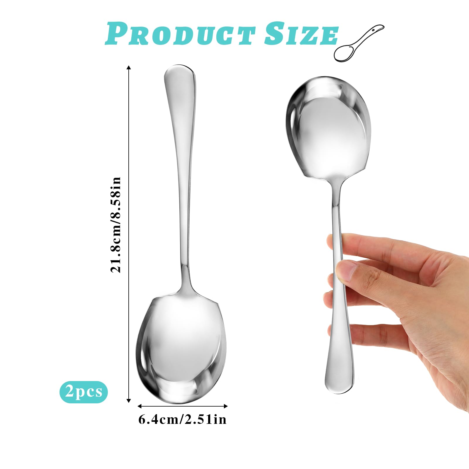 Premium Stainless Steel Serving Spoons Set - 3 Large Heavy Duty Soup Spoons with Ergonomic Long Handles for Cooking, Buffet, Catering & Dinner Parties - Dishwasher Safe Kitchen Utensils
