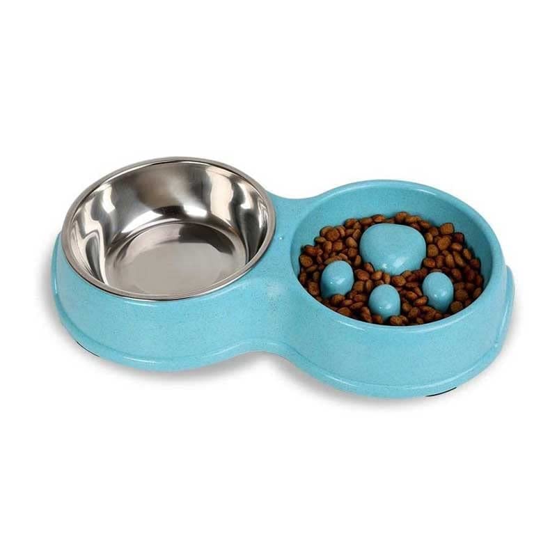 Stainless Steel Slow Feeder Cat & Dog Bowl - Anti-Slip, Non-Tip Dual Pet Food Dish with Wheat Straw Design for Small & Medium Pets - Perfect for Mealtime Portion Control & Mess-Free Feeding at Home or Travel